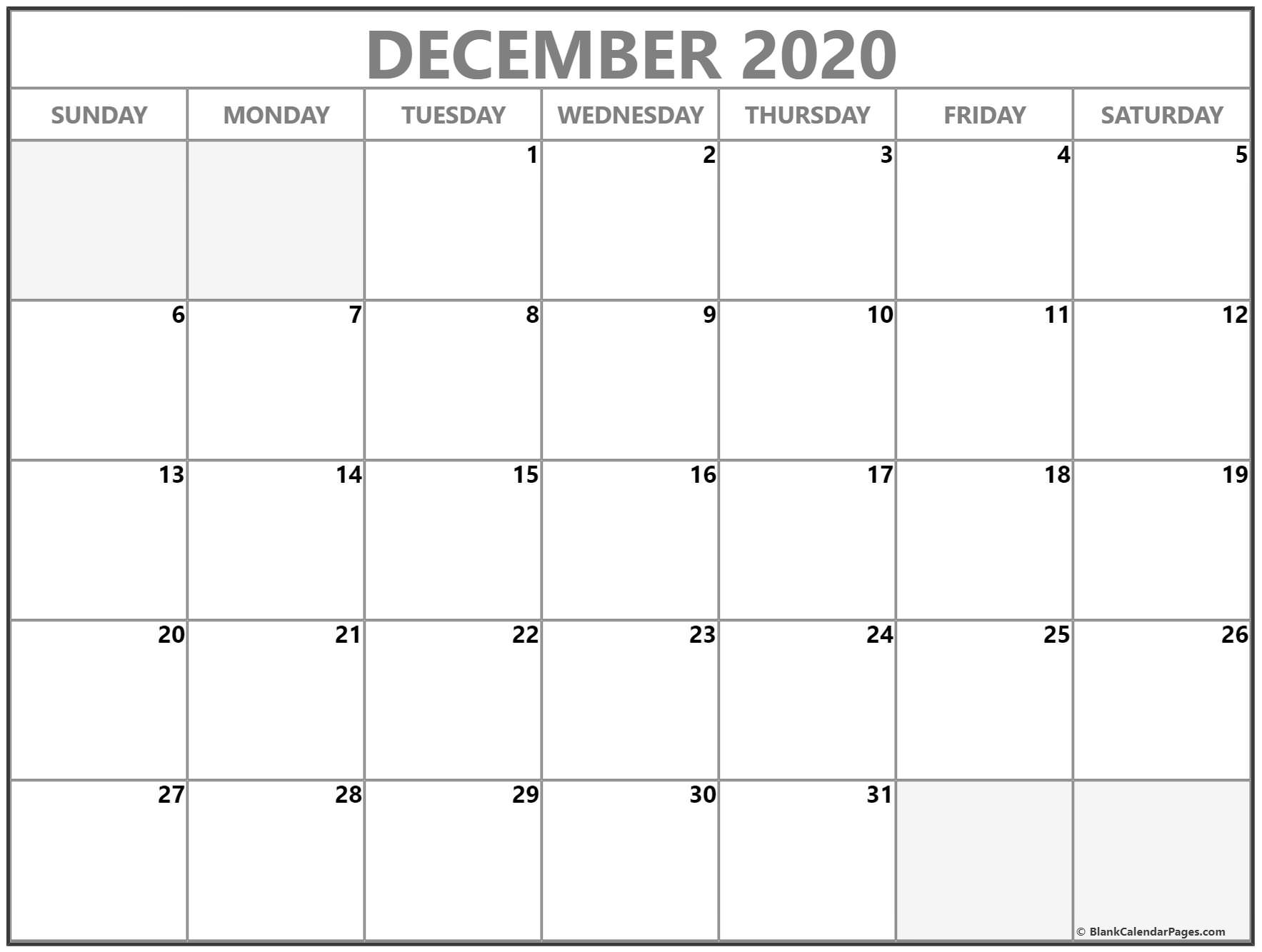 December 2020 Calendar | Free Printable Monthly Calendars