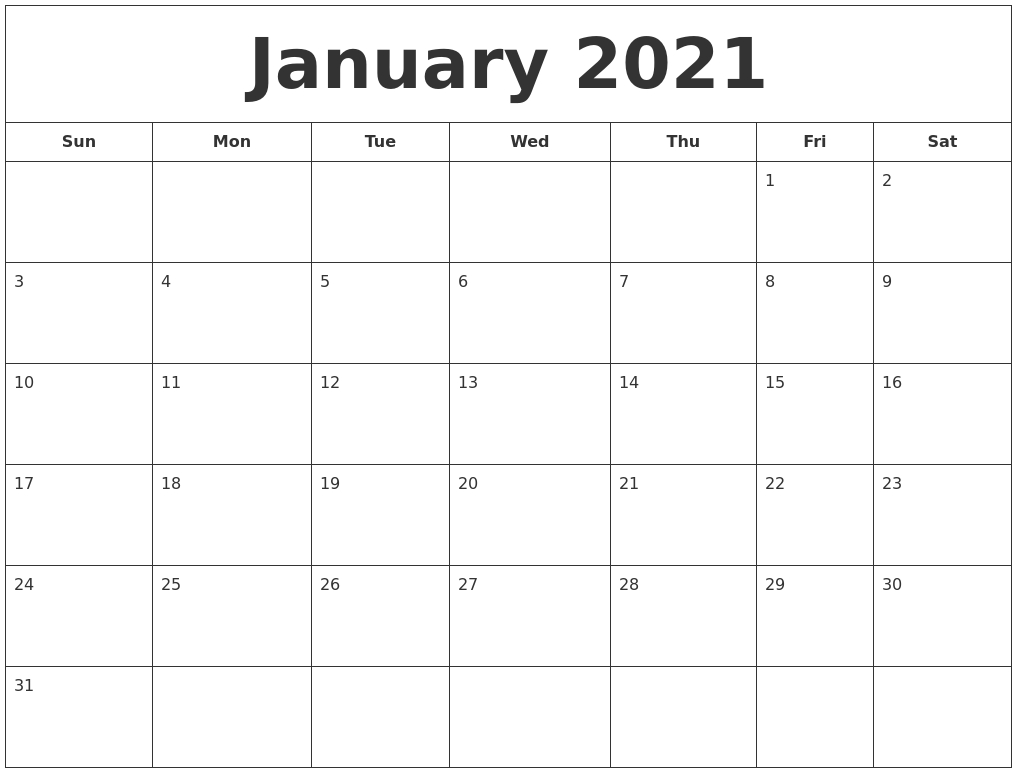 December 2020 Calendar, January 2021 Printable Calendar