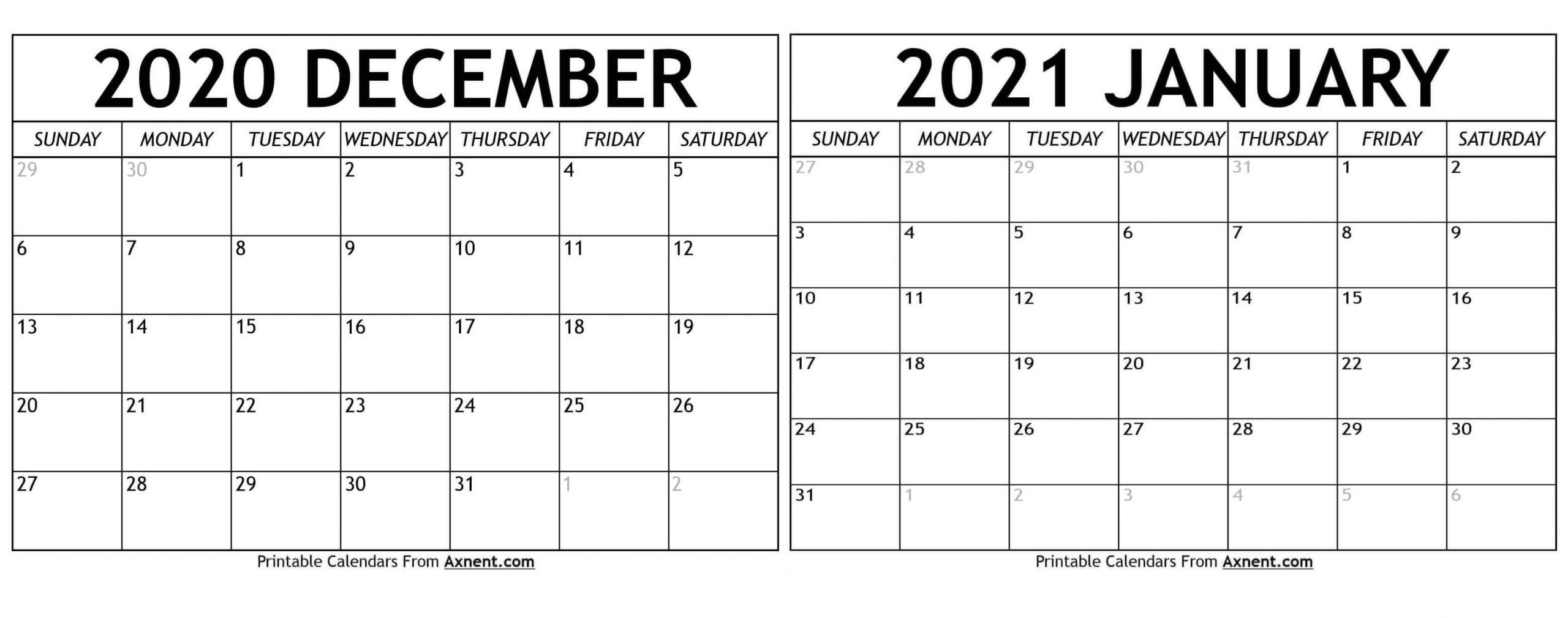 December 2020 January 2021 Calendar Template - Time