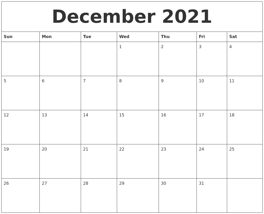 December 2021 Cute Printable Calendar