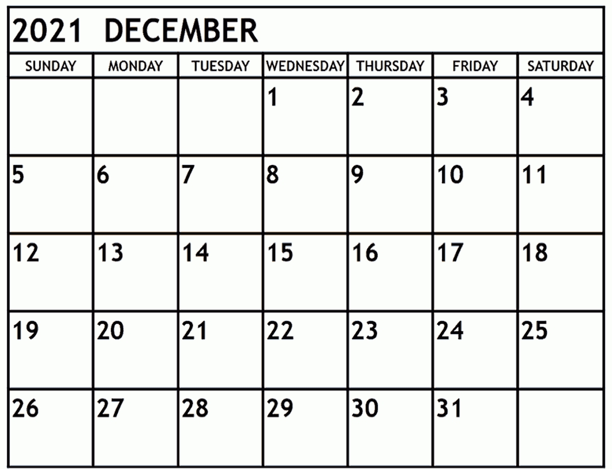December Calendar 2021 | Monthly Calendar Printable, Free