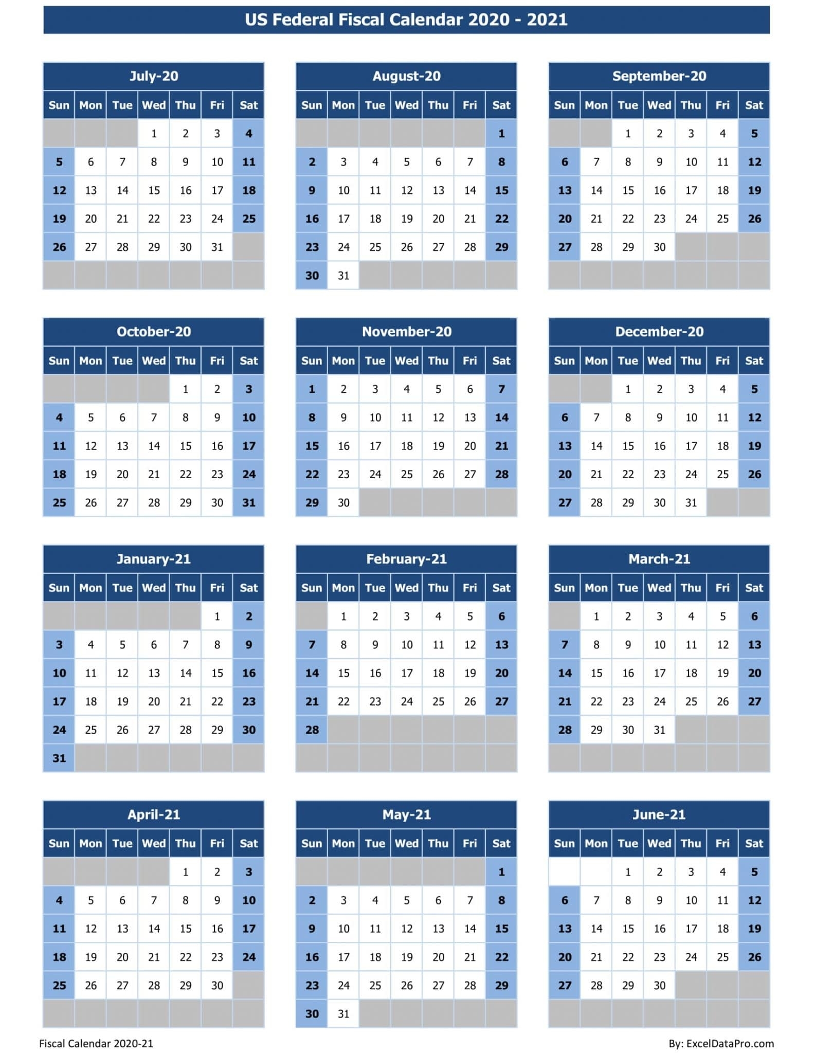 Download Us Federal Fiscal Calendar 2020-21 Excel Template