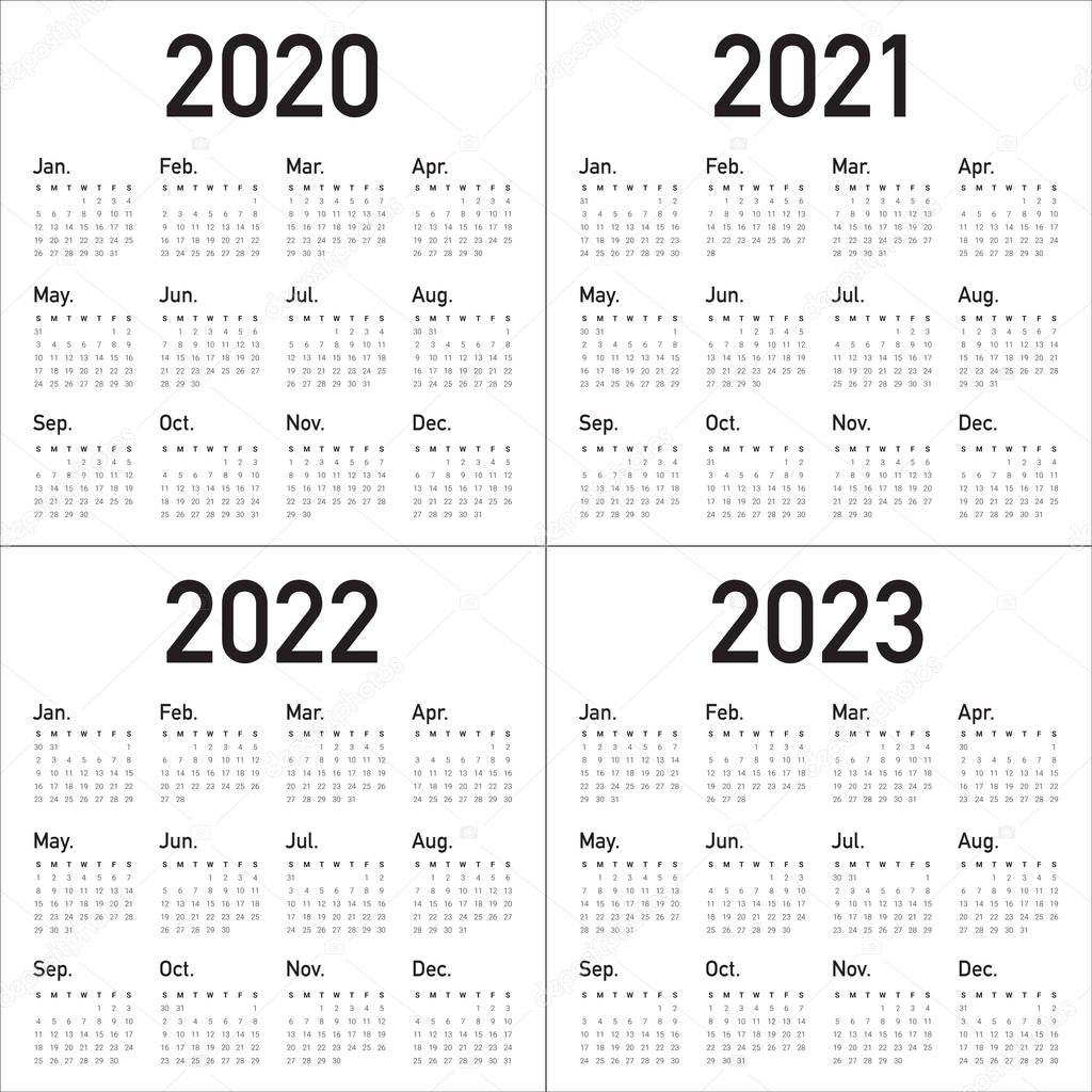 ✅ Year 2020 2021 2022 2023 Calendar Vector Design Template