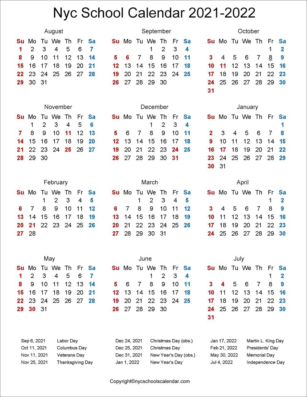 ❤️Nyc School Holidays Calendar 2021-2022 ✅