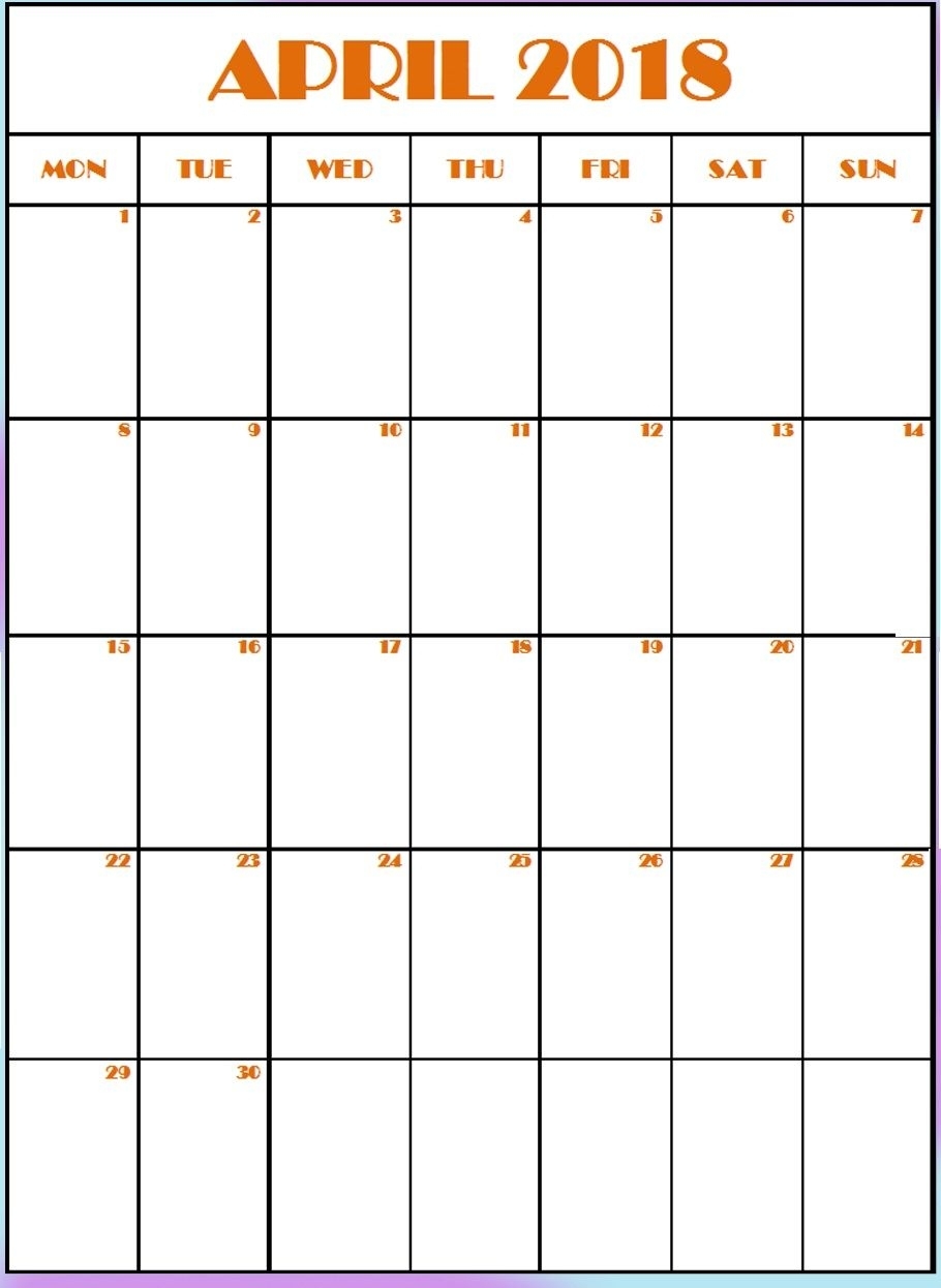 Editable April 2018 Vertical Calendar | Calendar, Routine