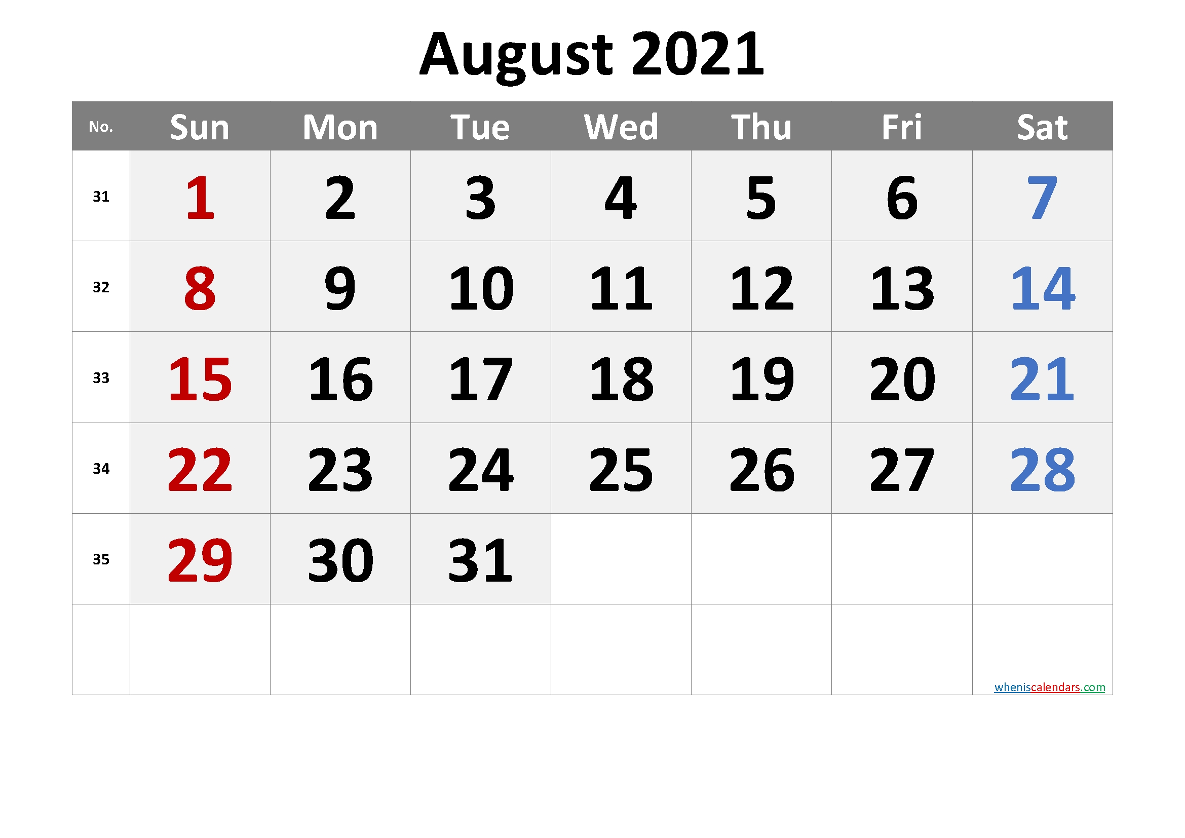 Editable August 2021 Calendar Word-Template No.cr21M68