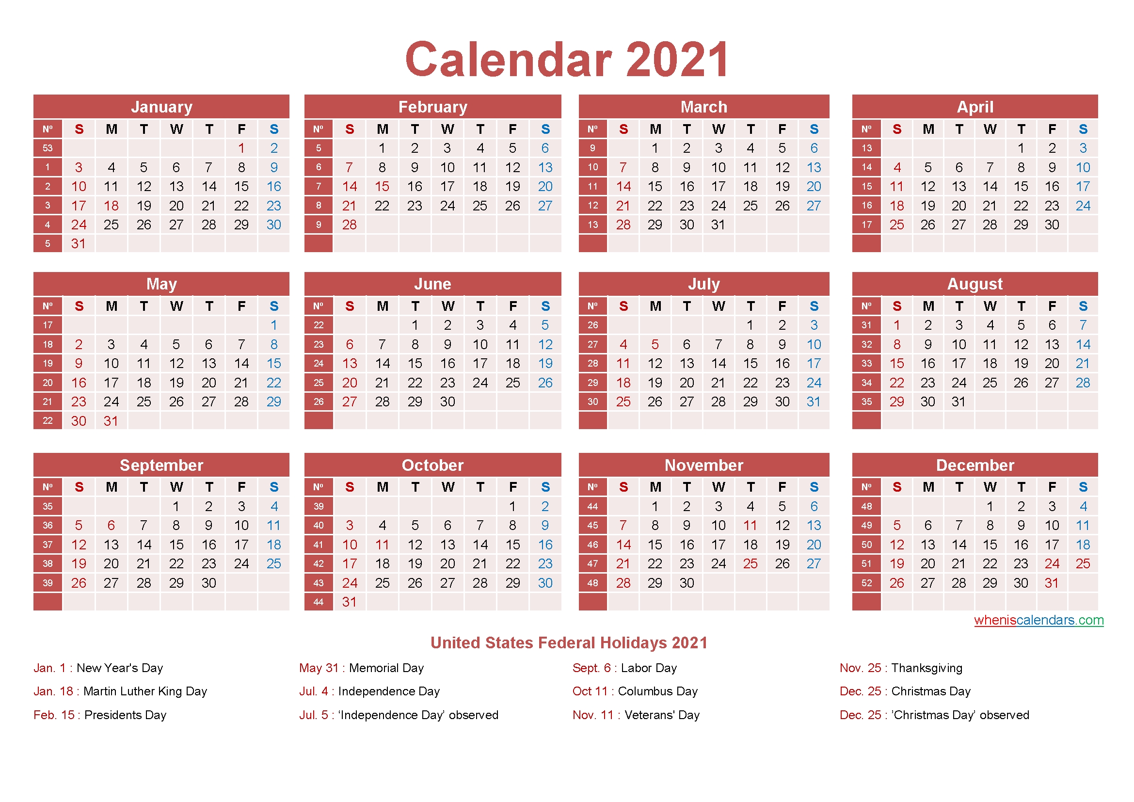 Editable Calendar Template 2021 Word – Template No.ep21Y9