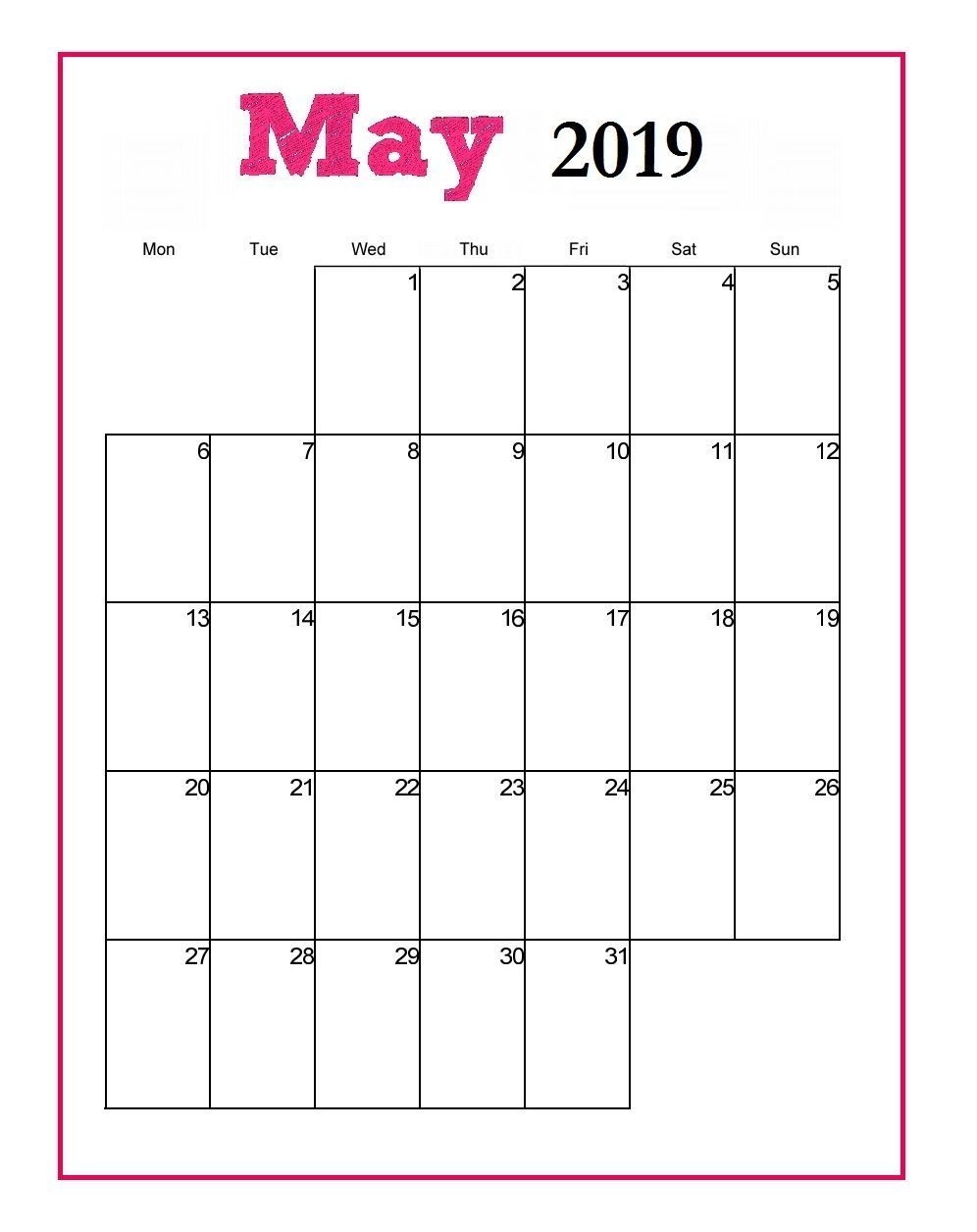Editable May 2019 Vertical Calendar Template #May #May2019