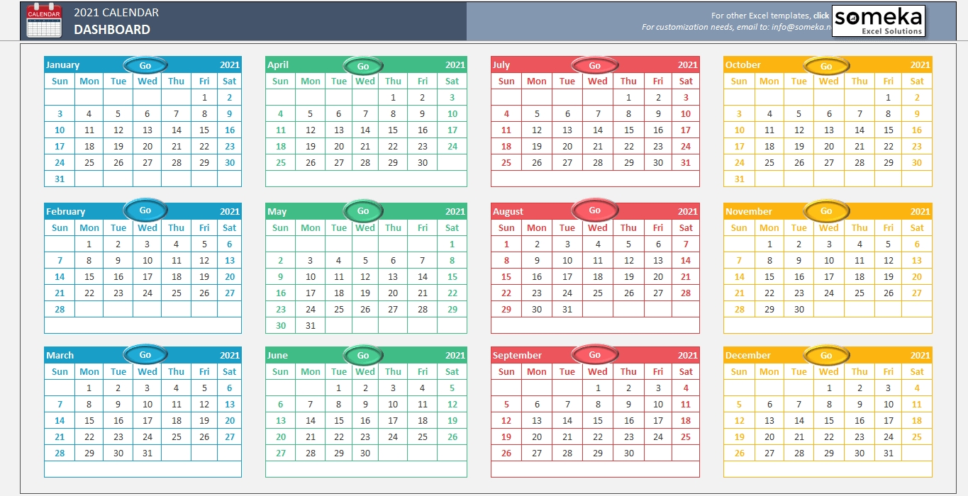 Excel Calendar Template 2020 - Free Printable Calendar