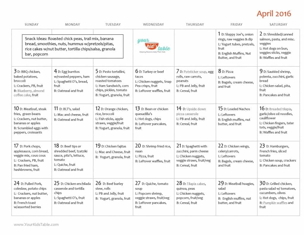 Family Friendly April Monthly Menu Plan - Your Kid&#039;S Table