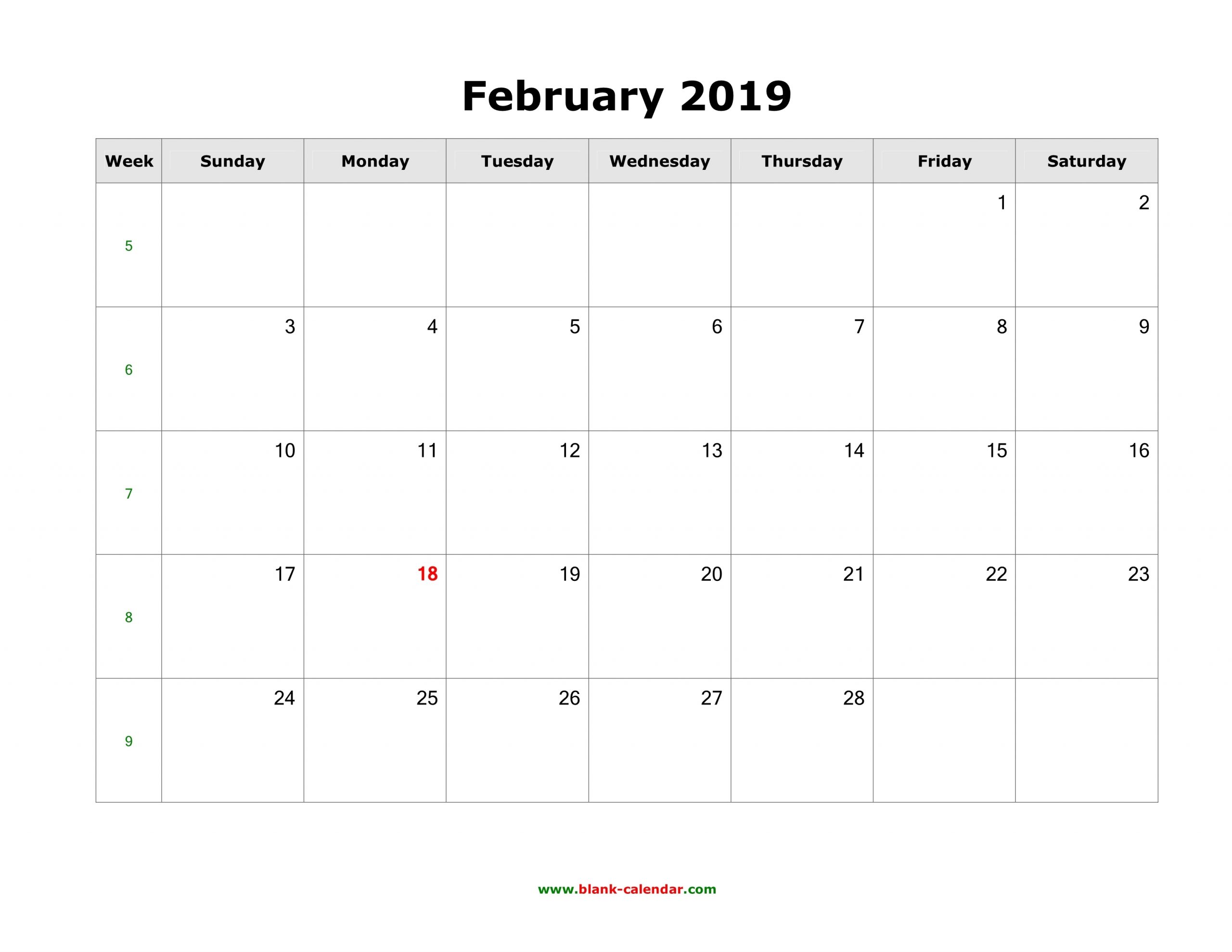 February 2019 Calendar Pdf Word Excel – Free Templates