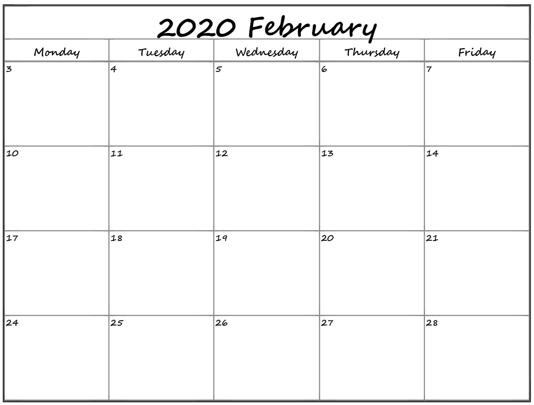 February 2020 Monday Calendar | Monday To Sunday