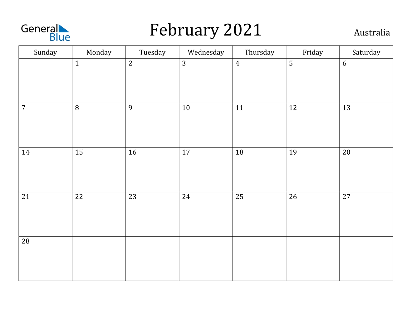 February 2021 Calendar - Australia