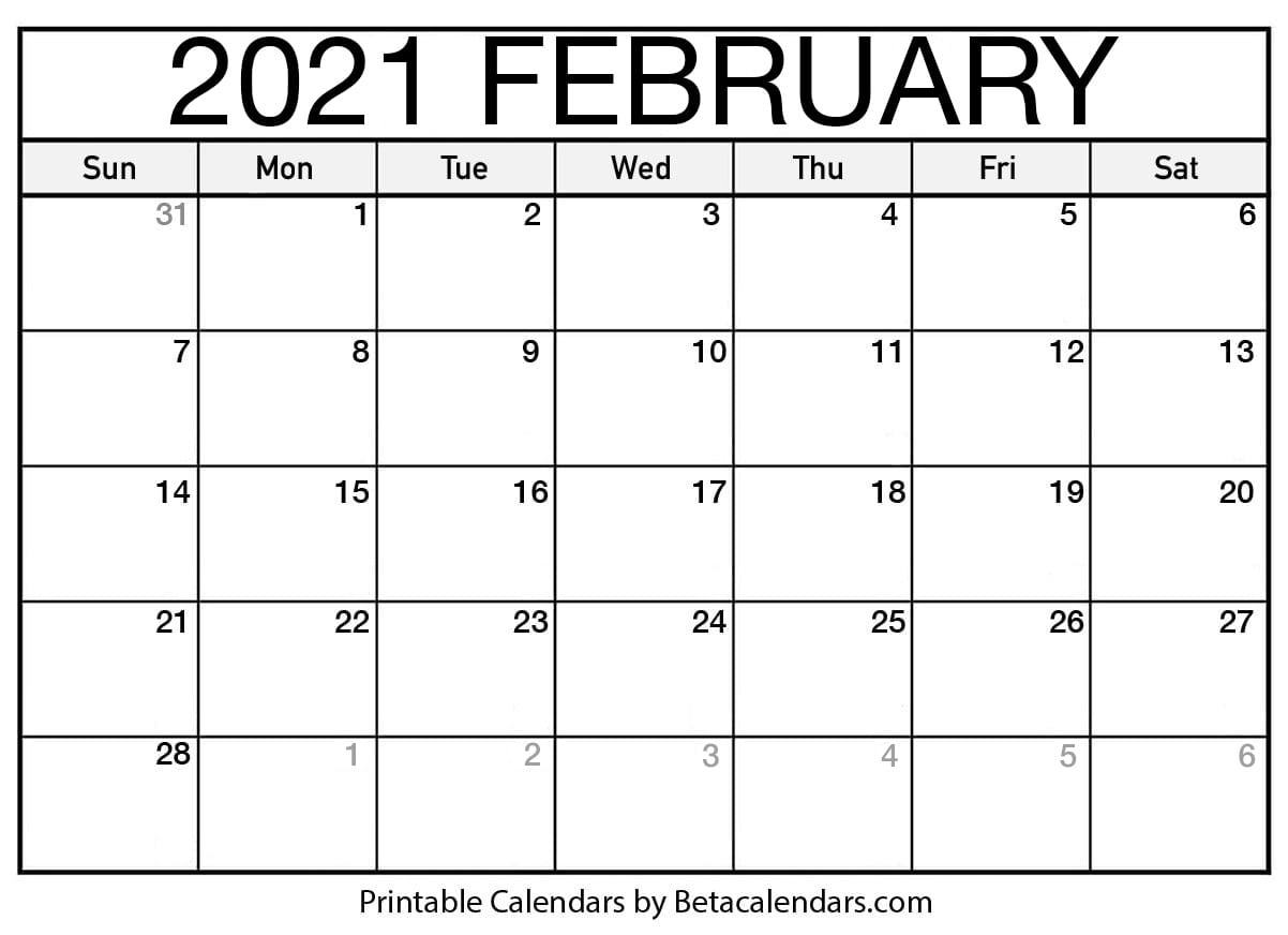February 2021 Calendar - Beta Calendars