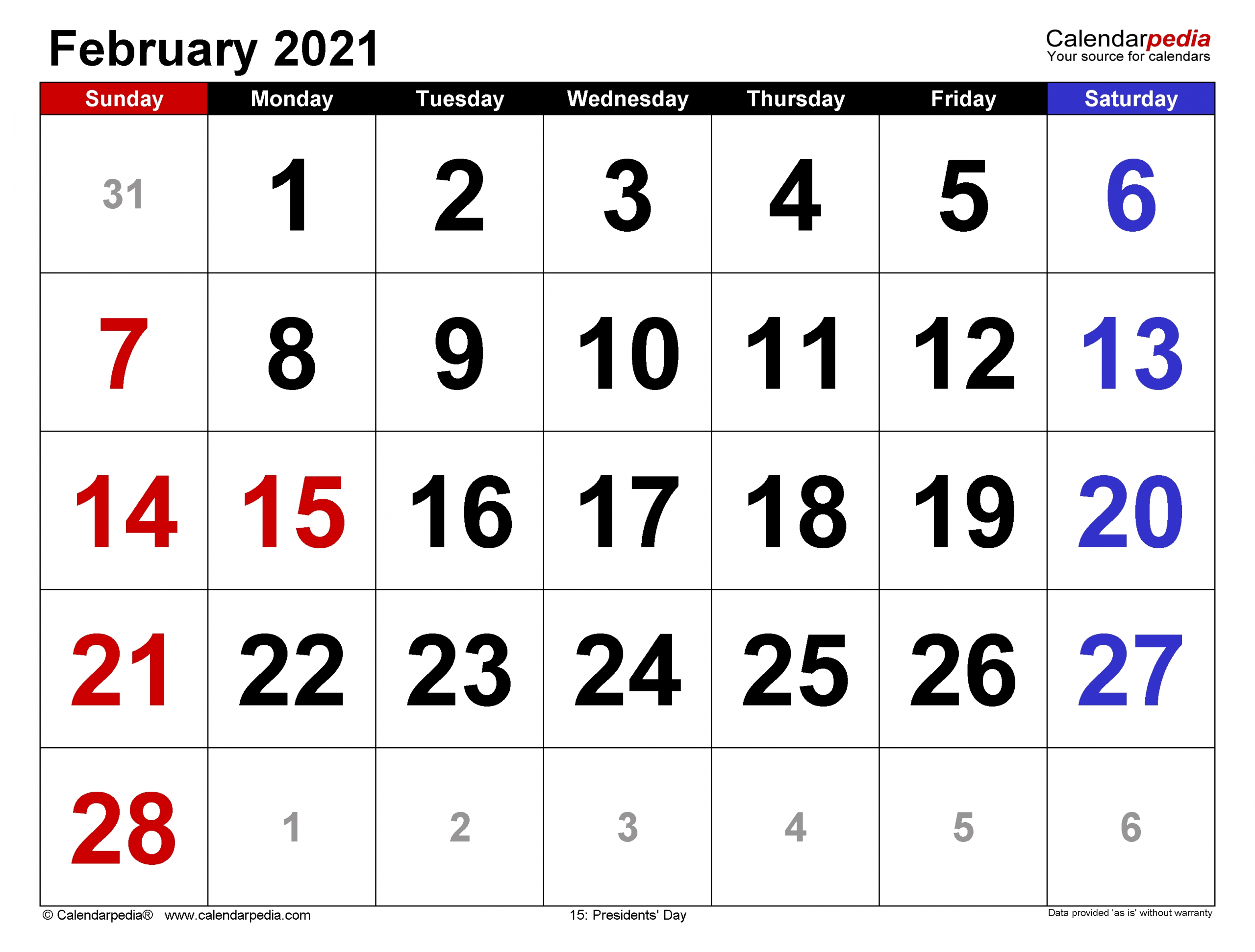 February 2021 Calendar | Templates For Word, Excel And Pdf