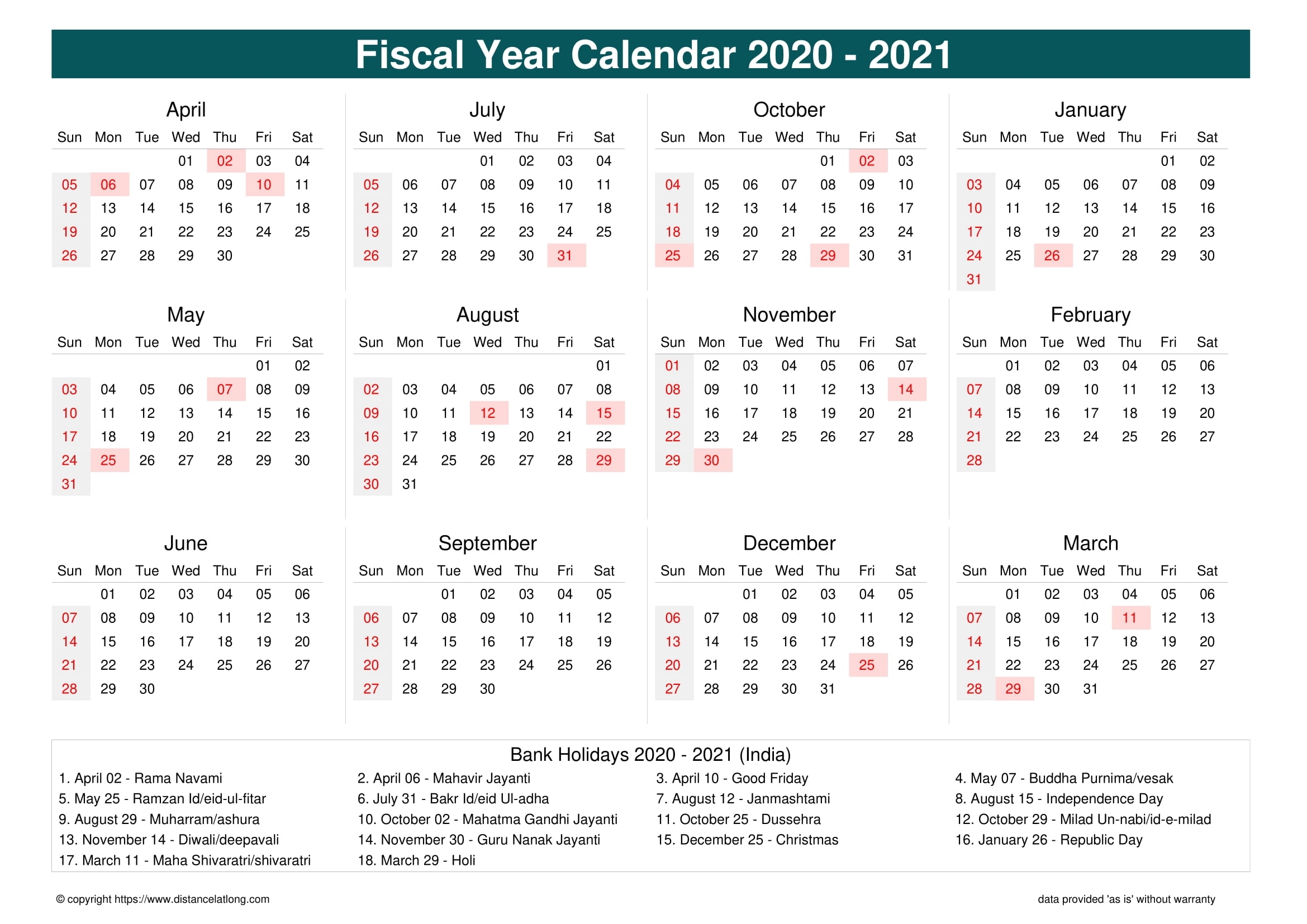 Fiscal Year 2020-2021 Calendar Templates, Free Printable