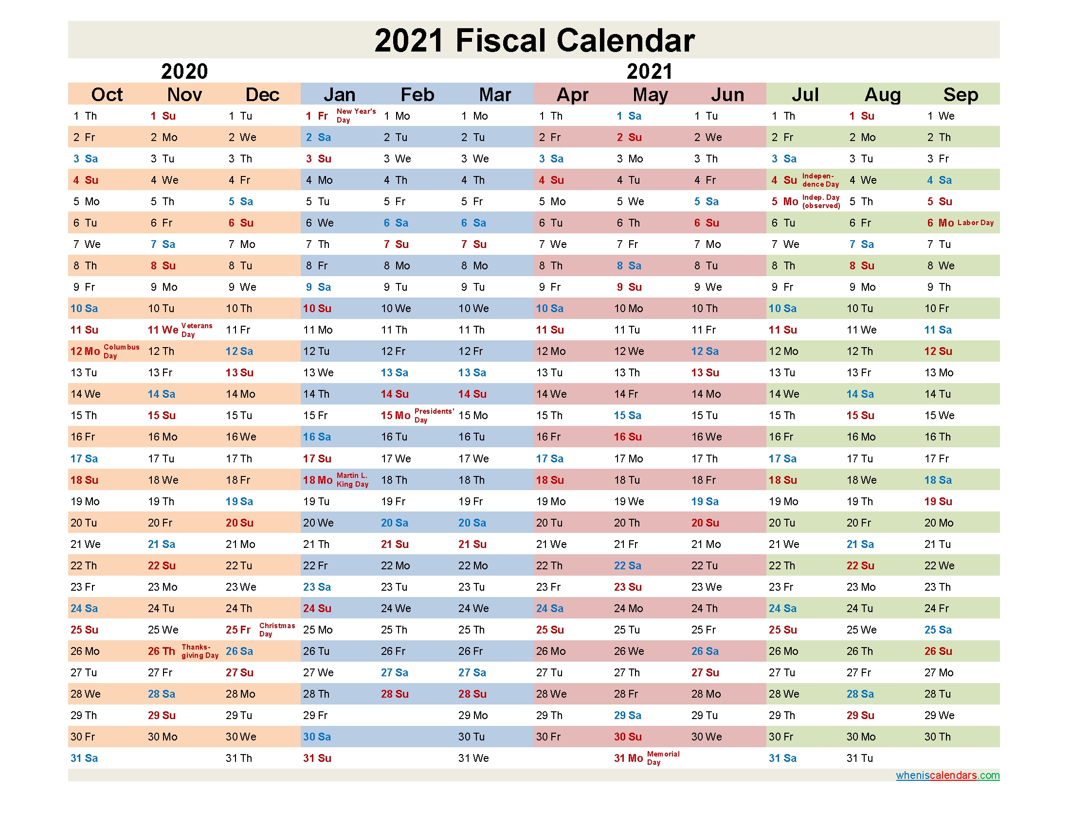 Fiscal Year 2021 Quarters – Template No.fiscal21Y30 – Free