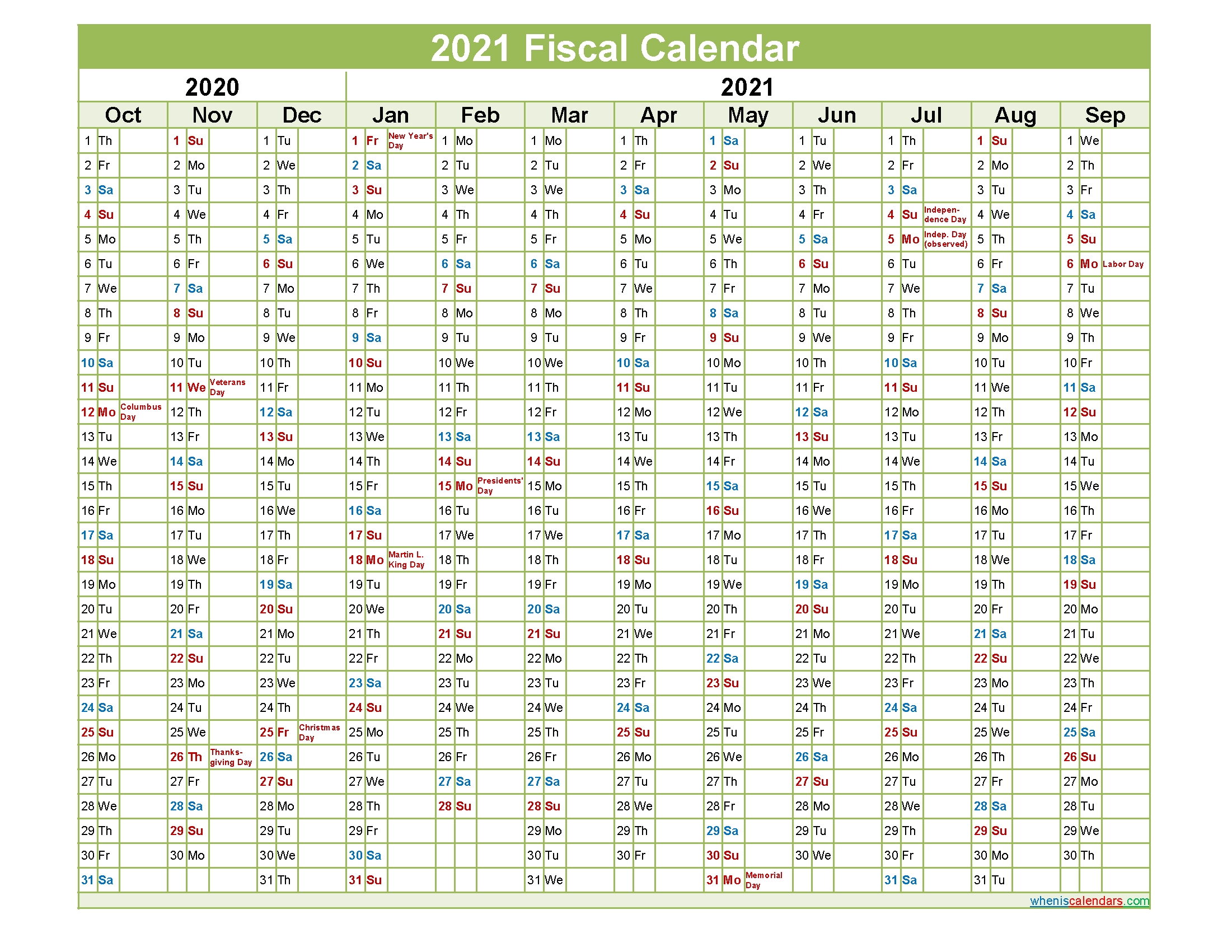 Fiscal Year 2021 Quarters – Template No.fiscal21Y38 – Free