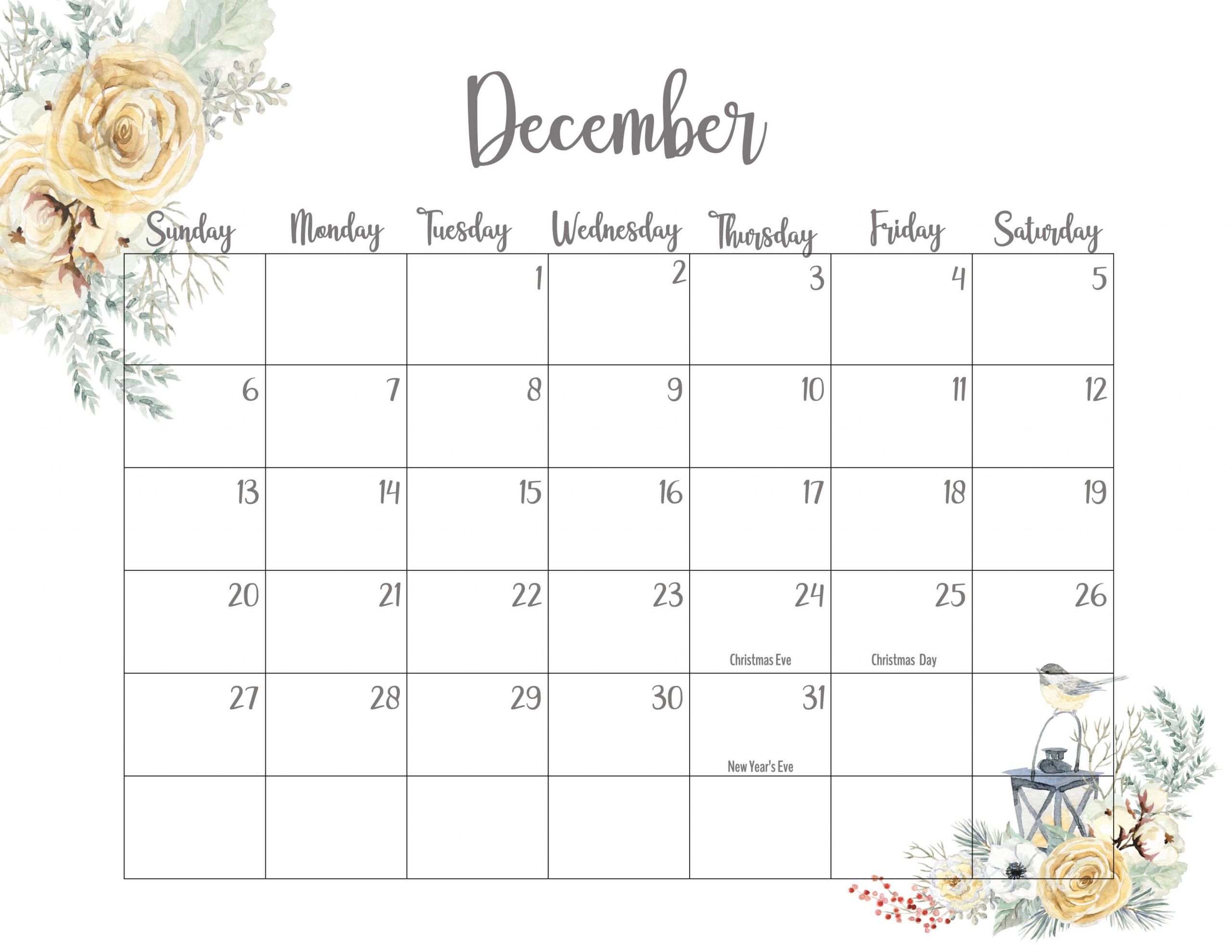 Floral December 2020 Calendar Printable - Time Management