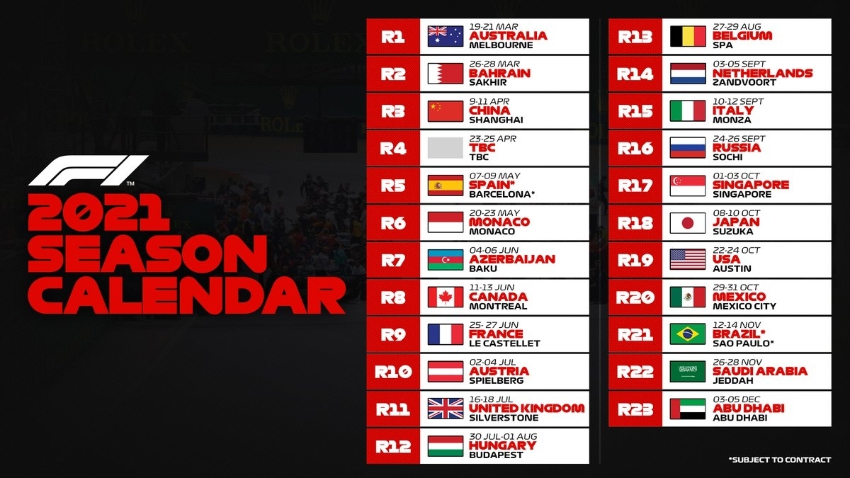 F1 Calendar 2021 Month Calendar Printable