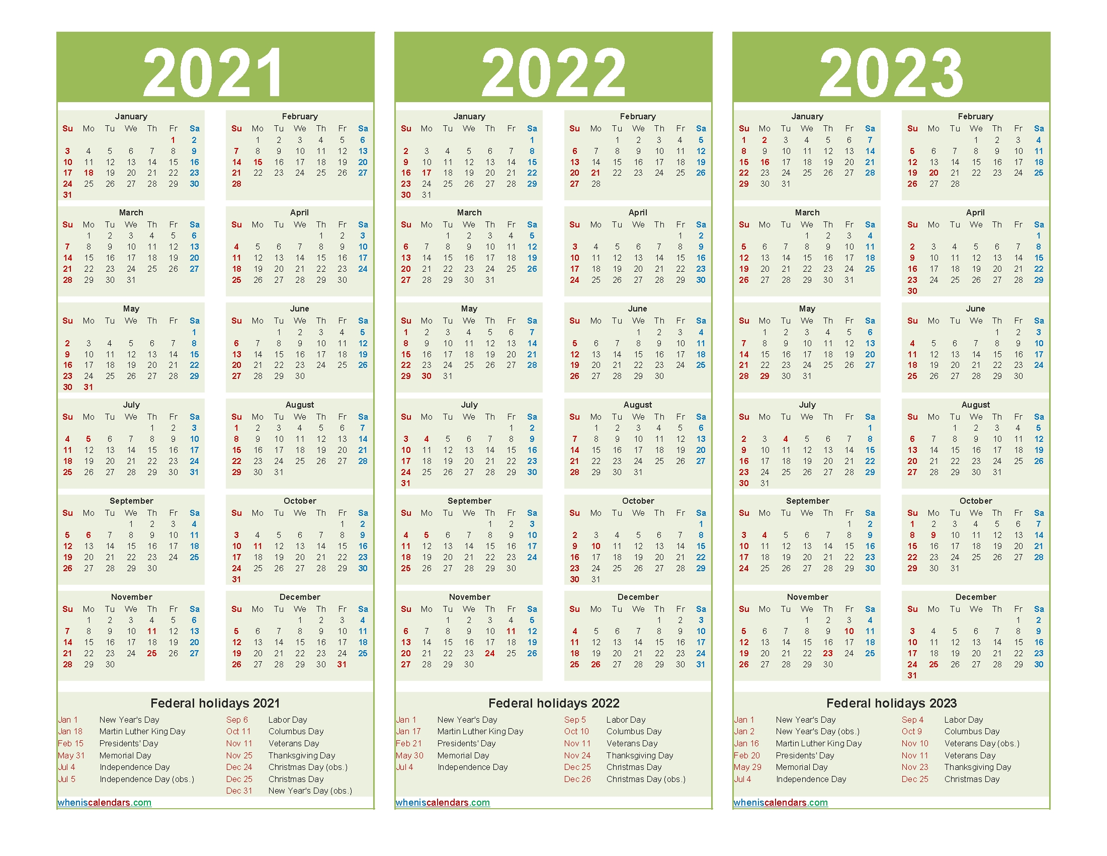 Free 2021 And 2022 And 2023 Calendar With Holidays – Free