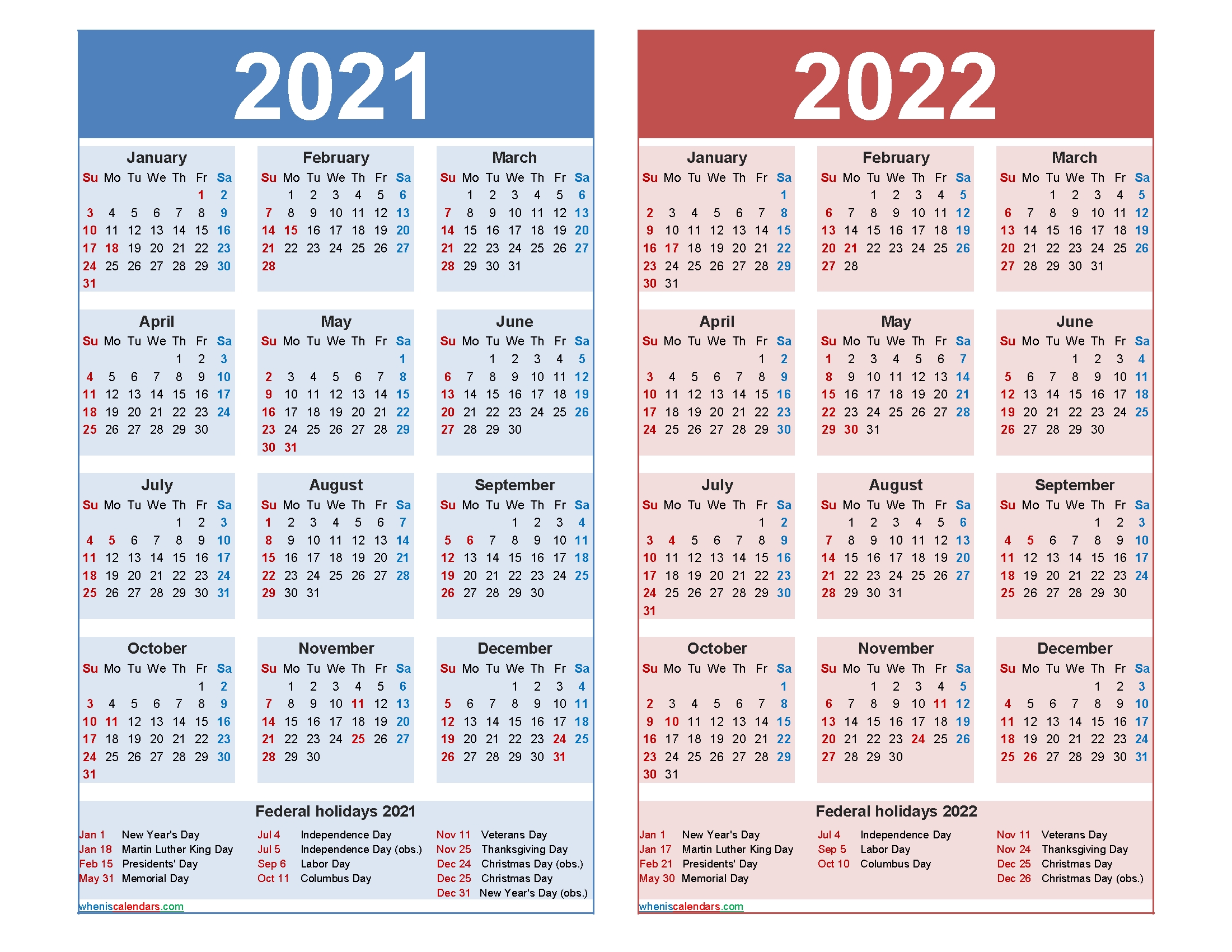 Free 2021 And 2022 Calendar Printable With Holidays – Free