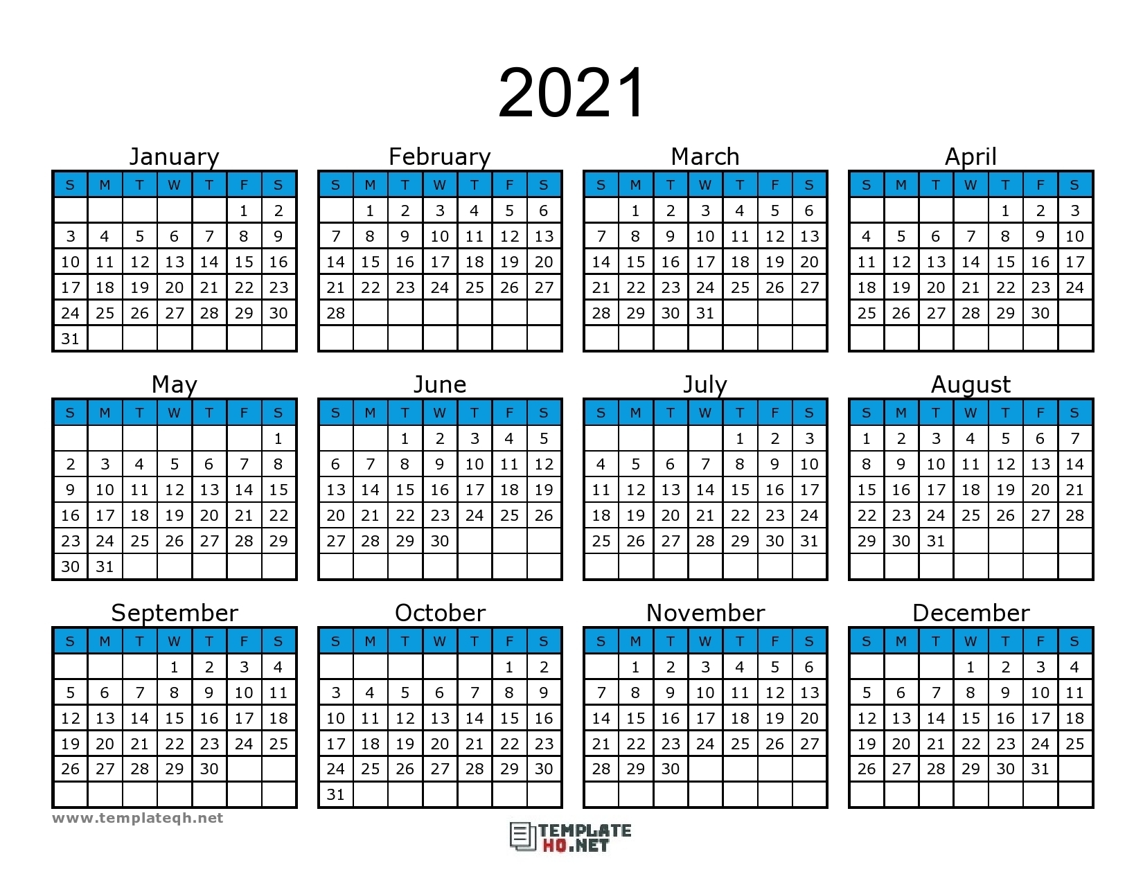 Free 2021 Calendar Printable - Template Hq
