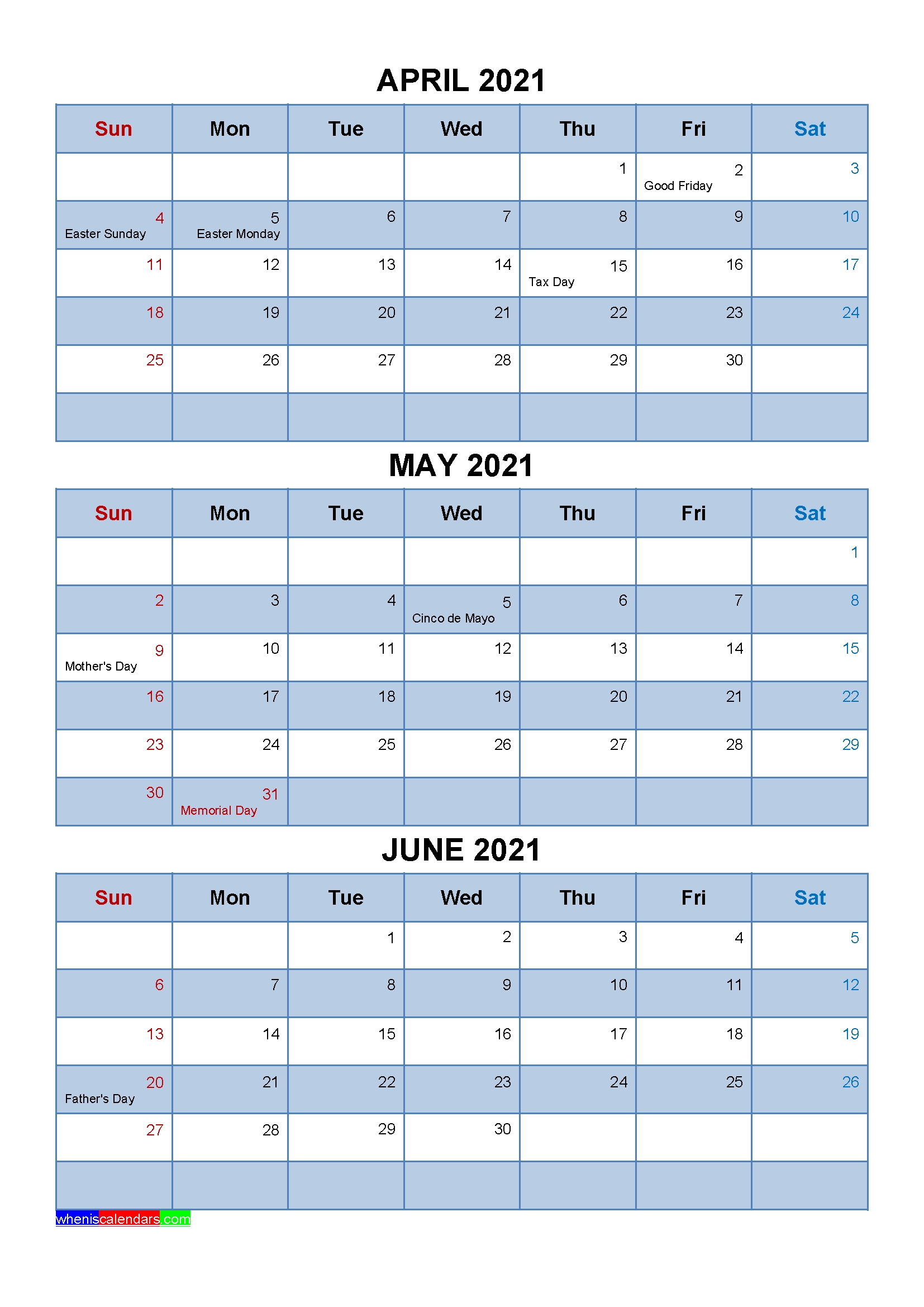 Free April May June 2021 Printable Calendar Template – Free