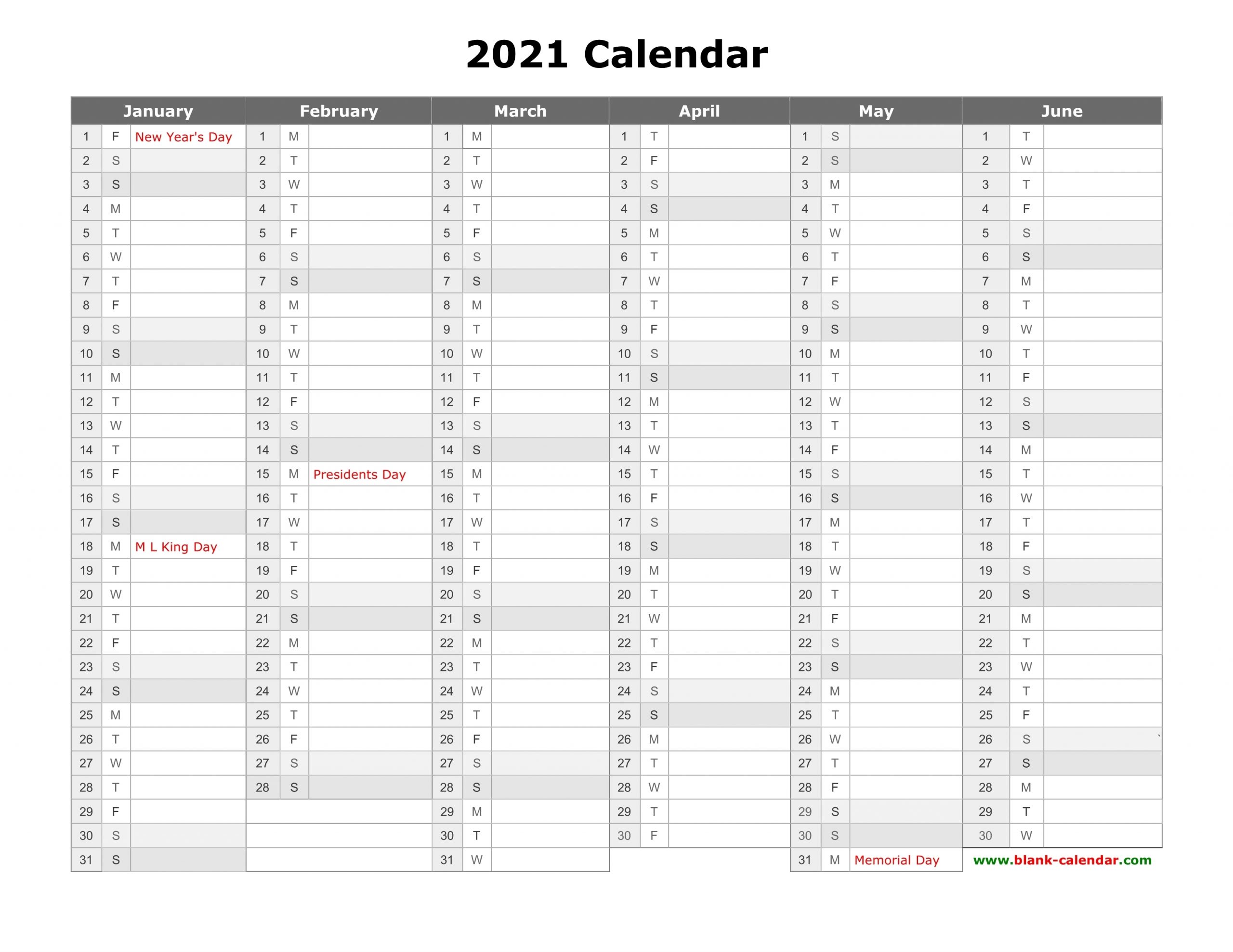 Free Download Printable Calendar 2021, Month In A Column