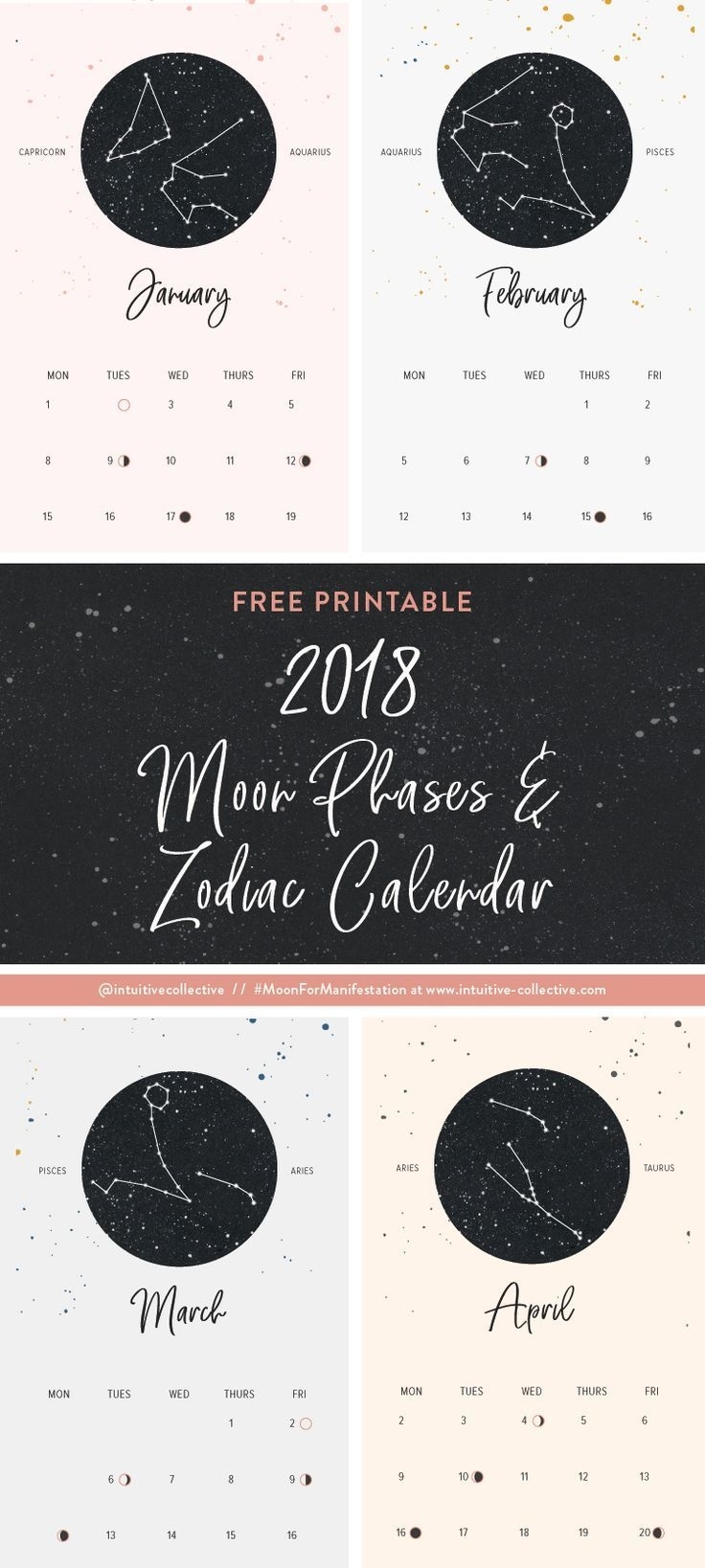 Free Full 2018 Printable Calendar / Moon Phases &amp; Zodiac