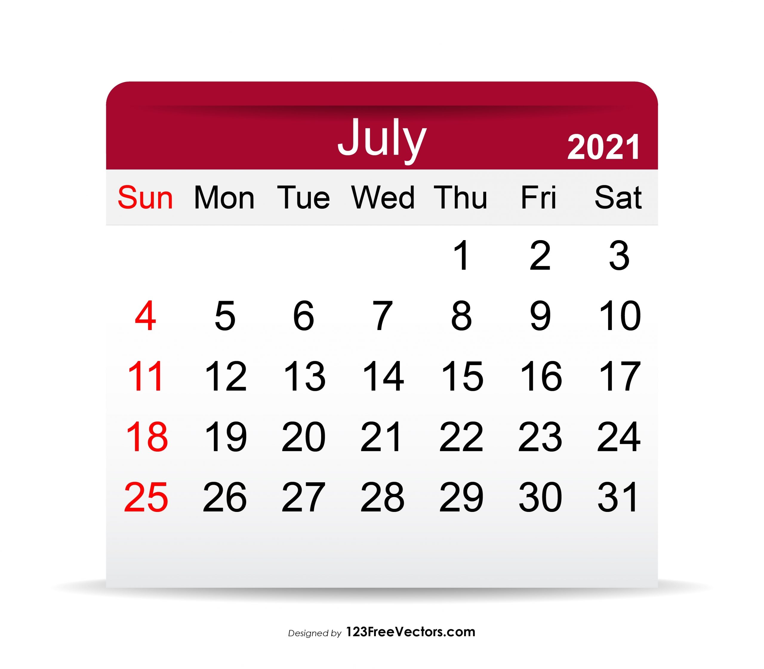 Free July 2021 Calendar