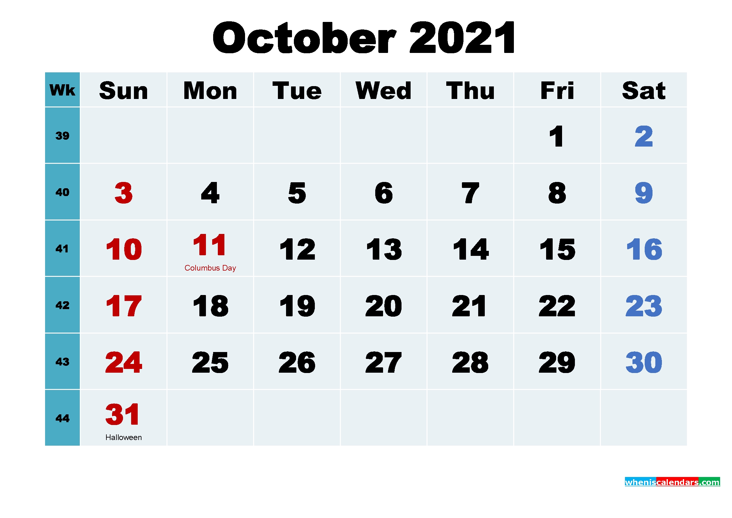 Free October 2021 Printable Calendar With Holidays – Free