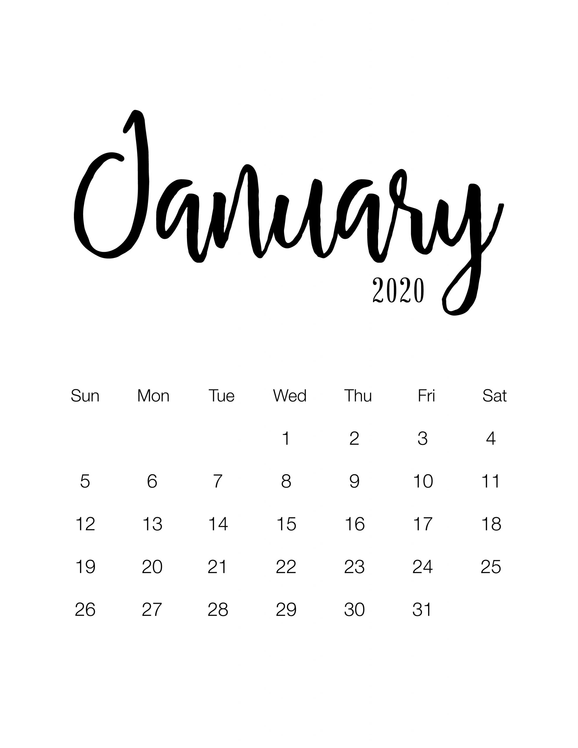 Free Printable 2020 Minimalist Calendar - The Cottage Market