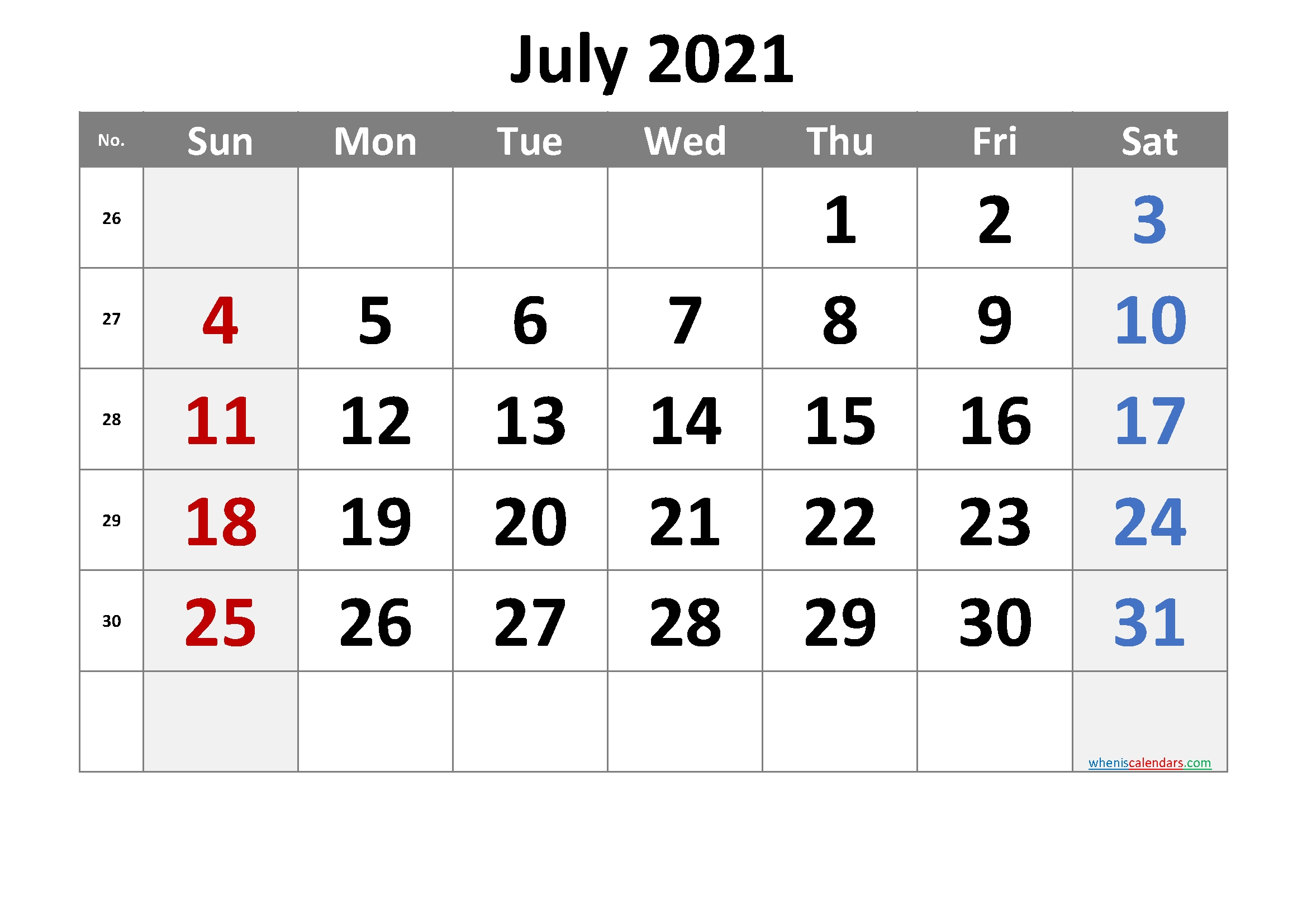 Free Printable 2021 July Calendar – Free 2020 And 2021