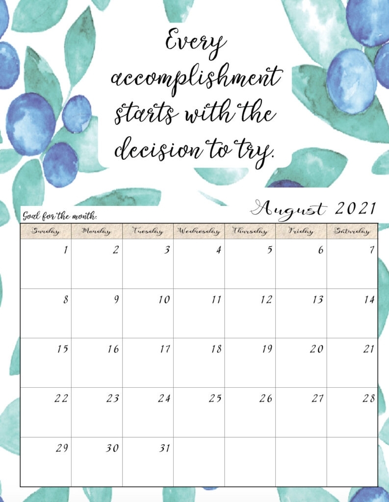 august 2021 mini calendar