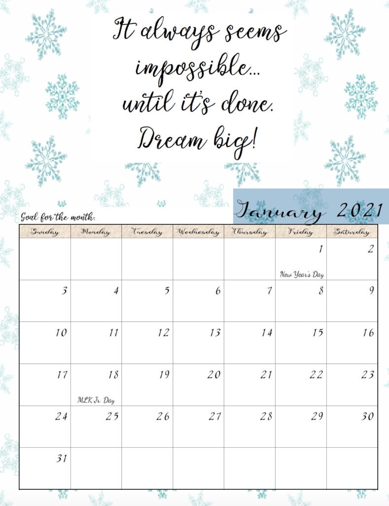 Free Printable 2021 Monthly Motivational Calendars