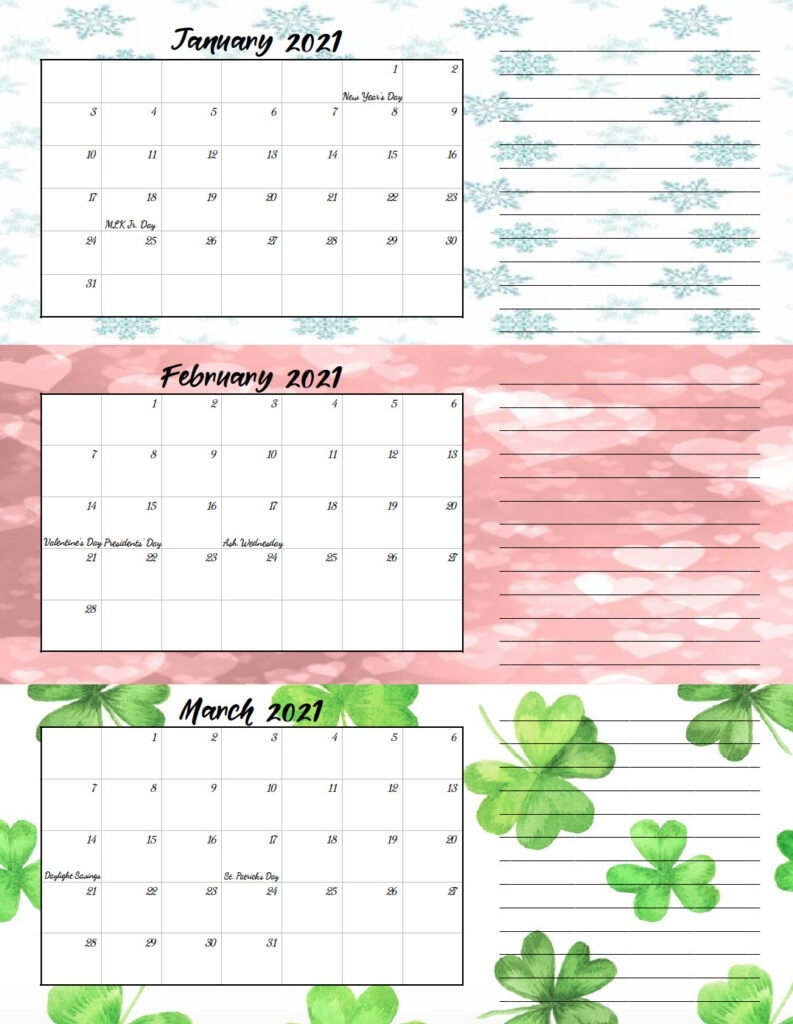 Free Printable 2021 Quarterly Calendars With Holidays: 3 Designs