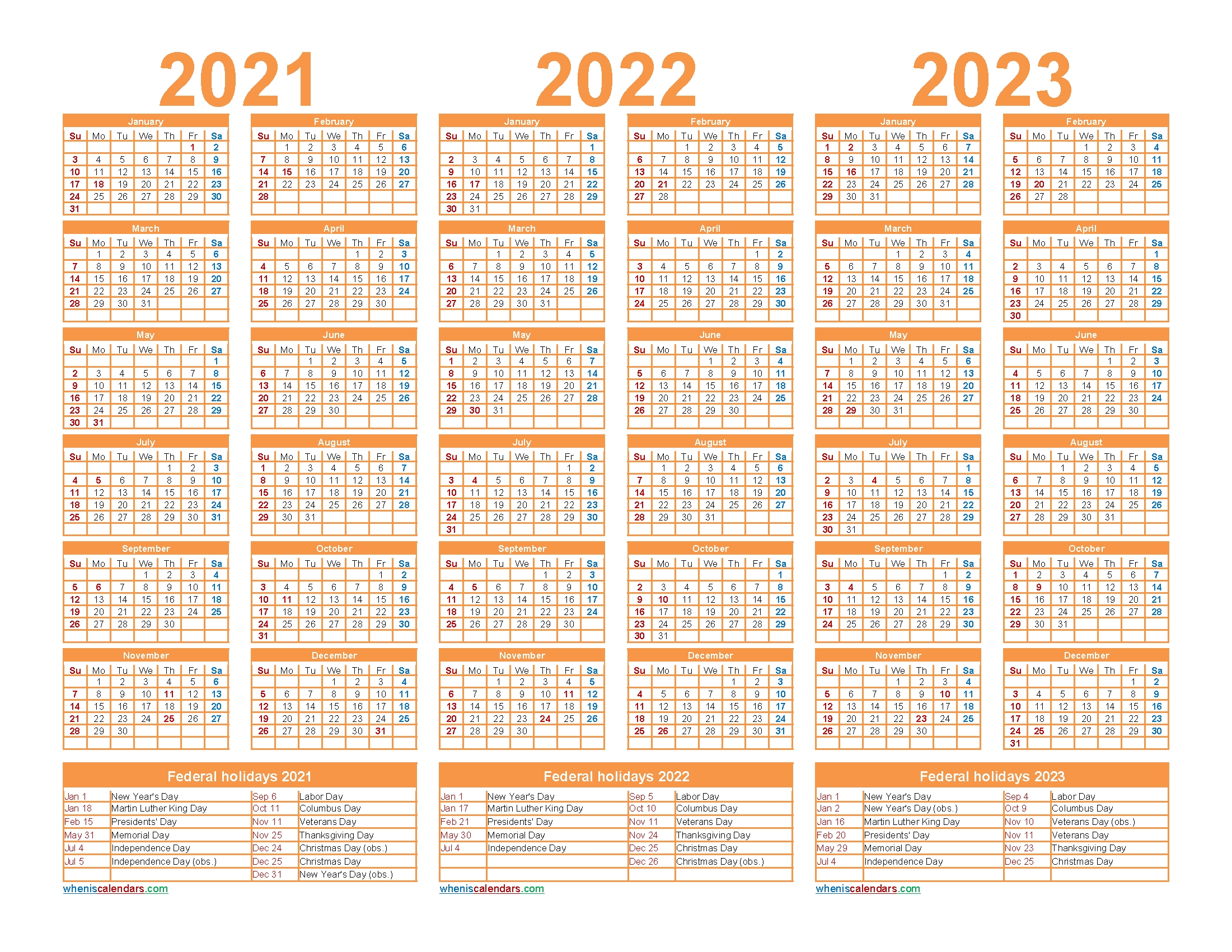 Free Printable 2021 To 2023 Calendar With Holidays – Free