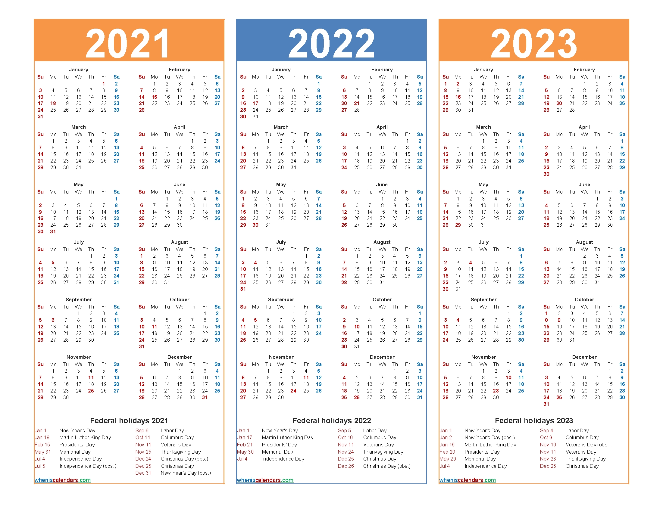 Free Printable 2021 To 2023 Calendar With Holidays – Free