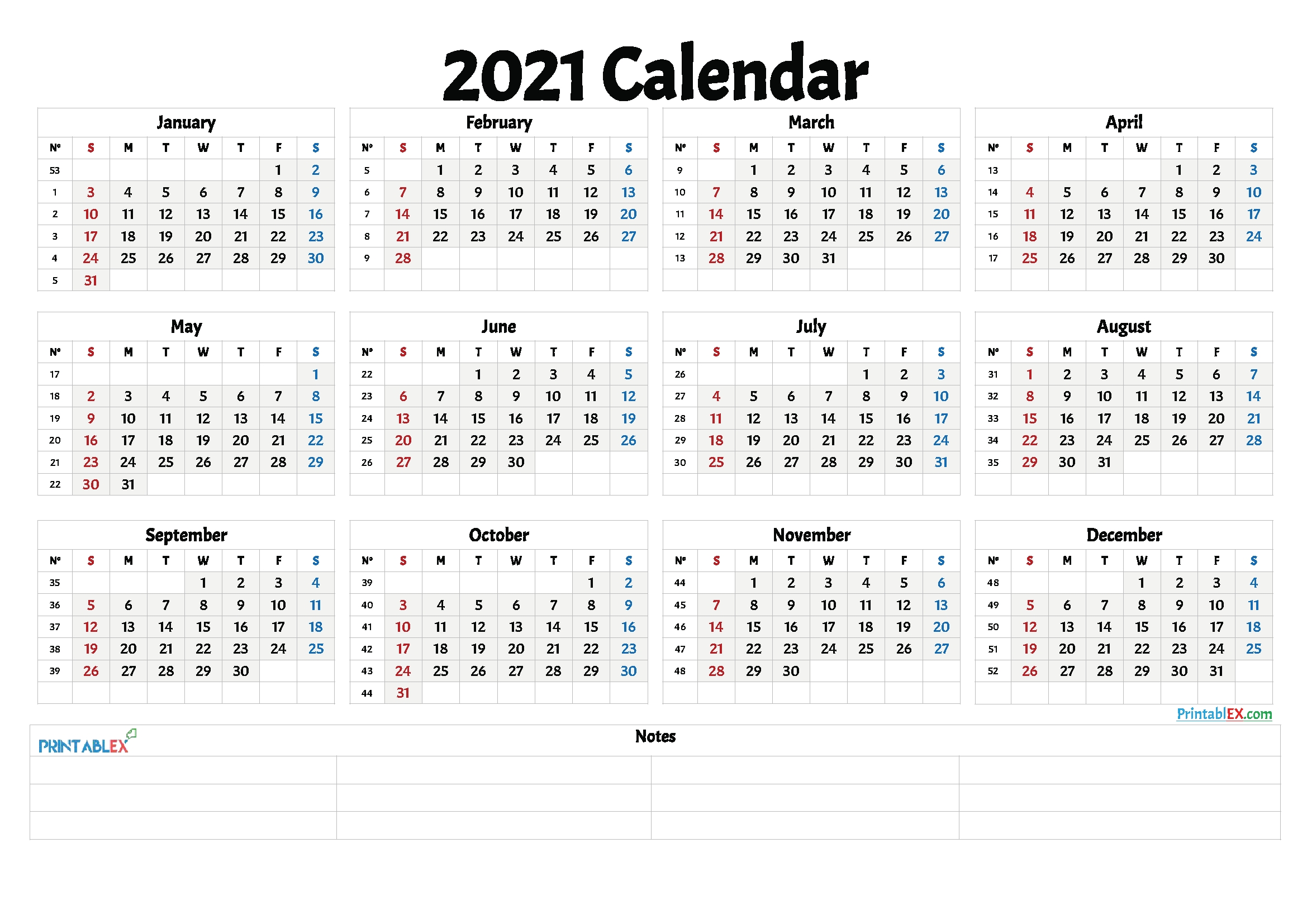 2021 calendar by week number