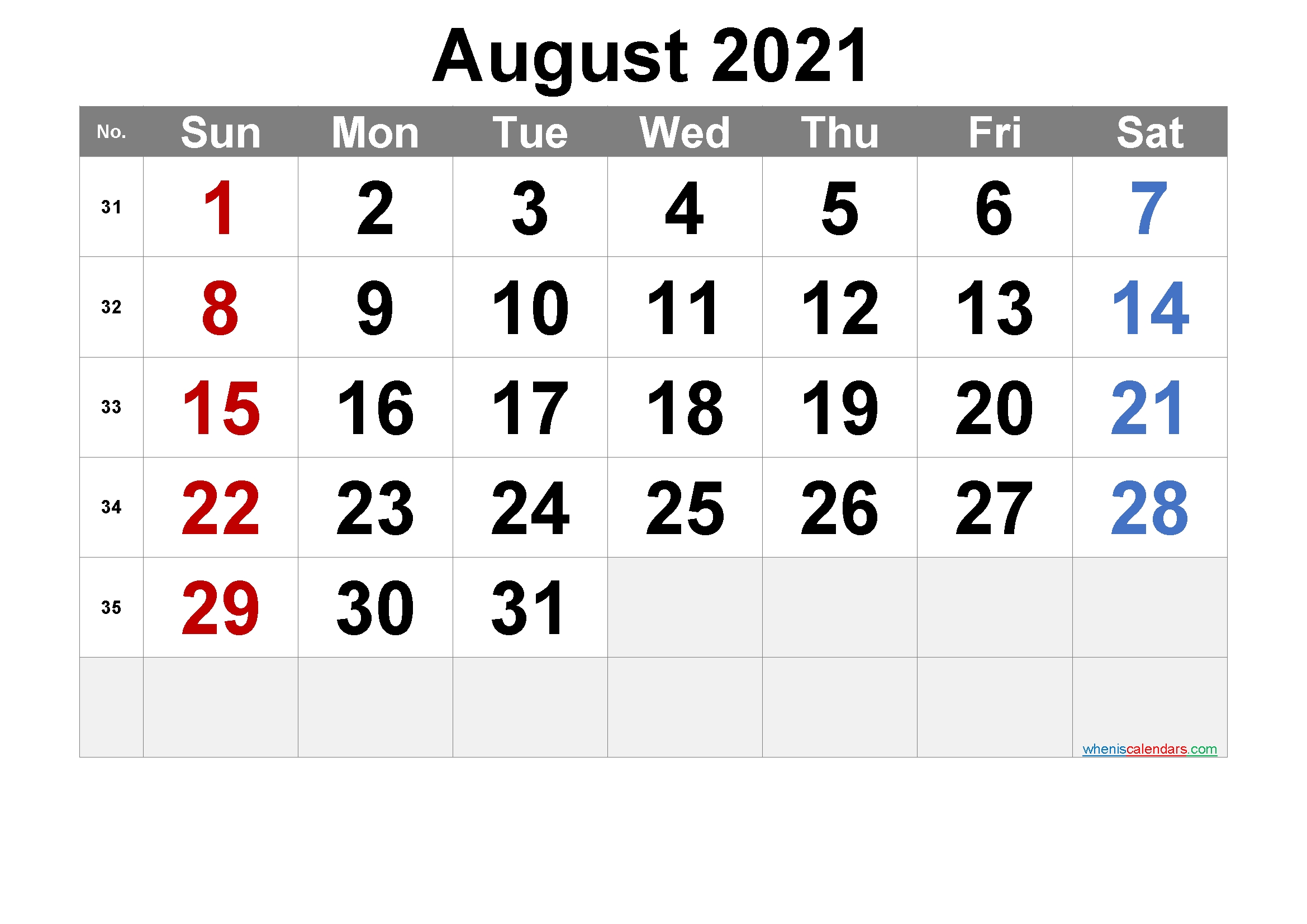 Free Printable August 2021 Calendar [Free Premium] In 2020