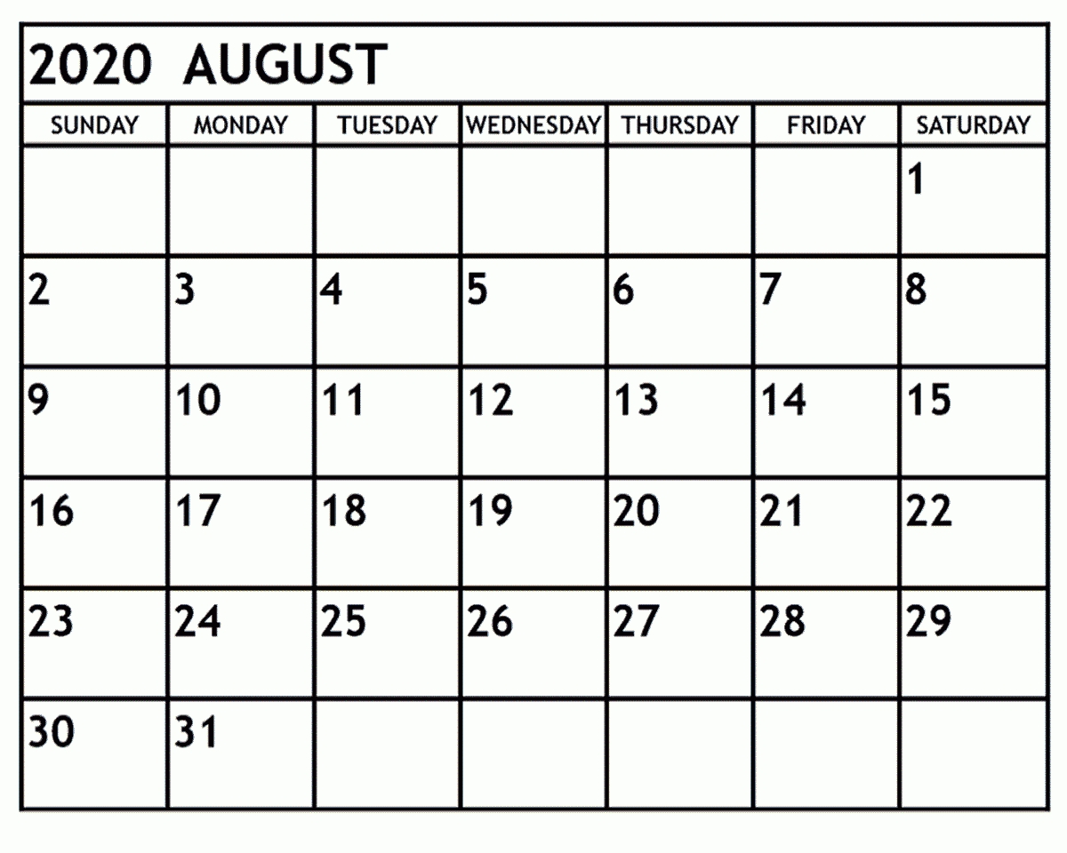 Free Printable Blank August Calendar 2020 [Pdf] - Web Prepration