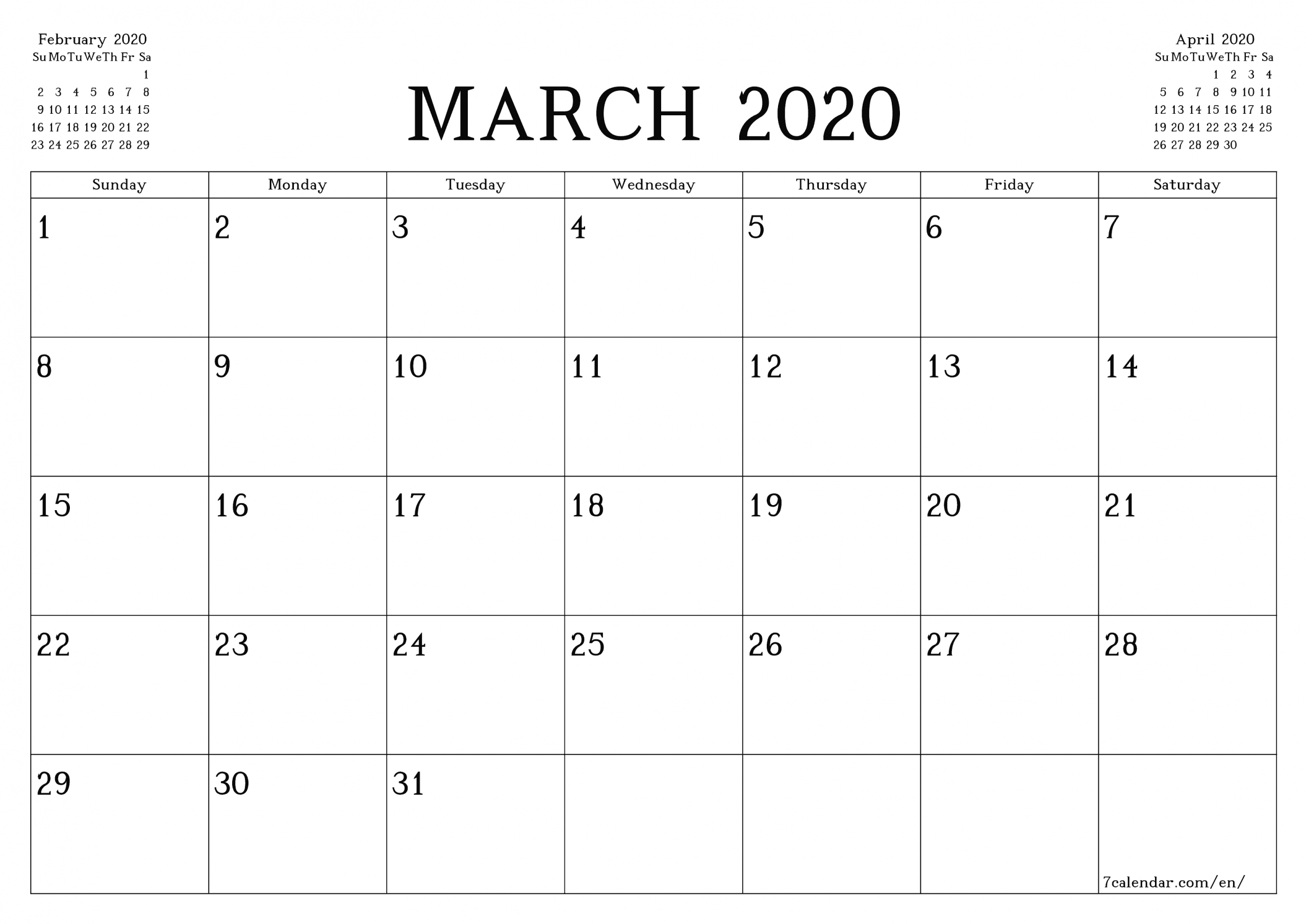 Free Printable Blank Monthly Calendar And Planner For March