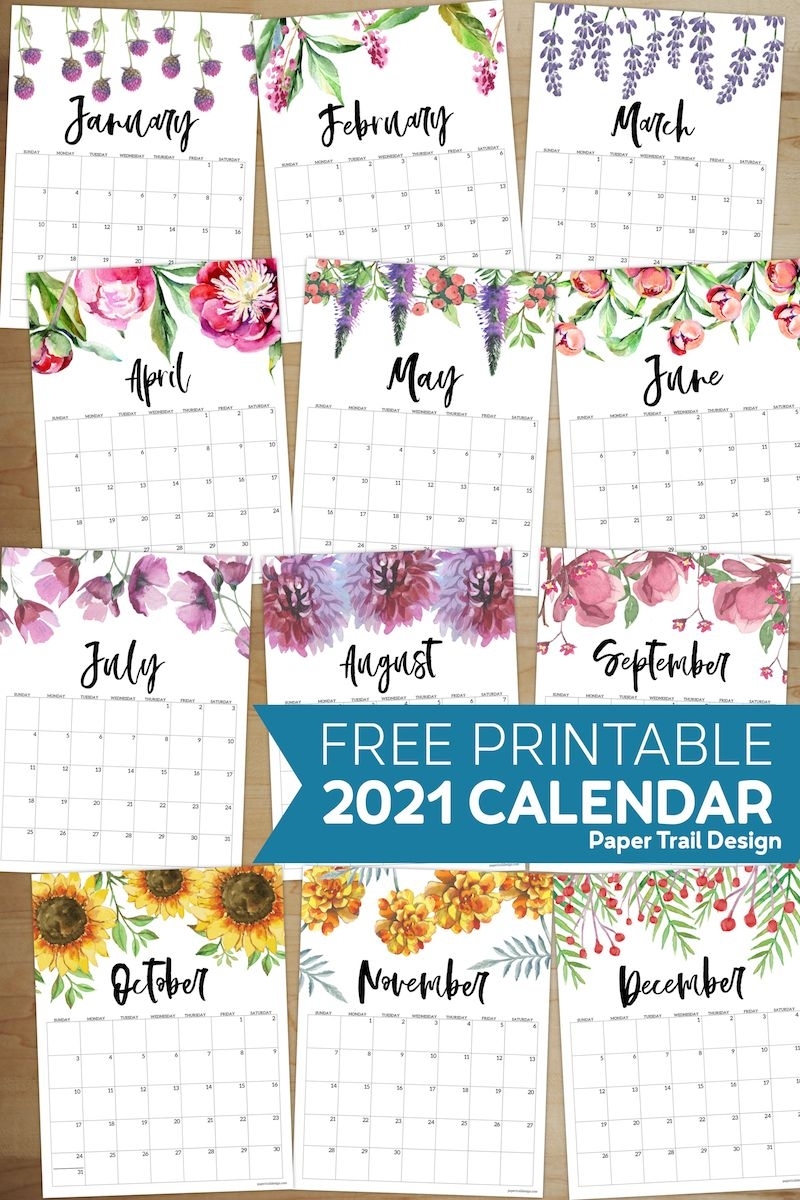 Free Printable Calendar 2021 - Floral | Paper Trail Design