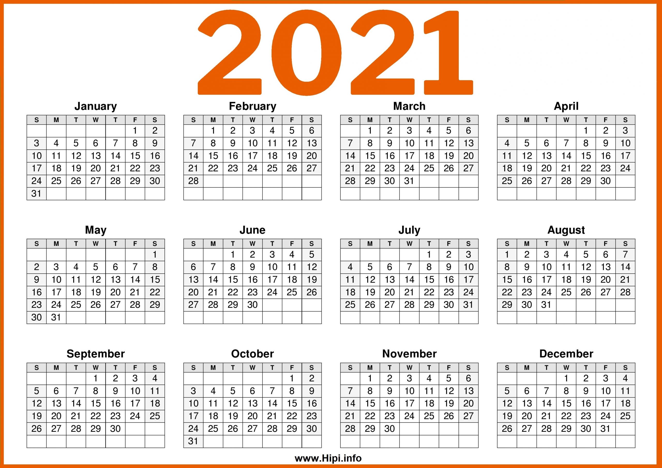 2021 Calendar With Weeks Printable Free