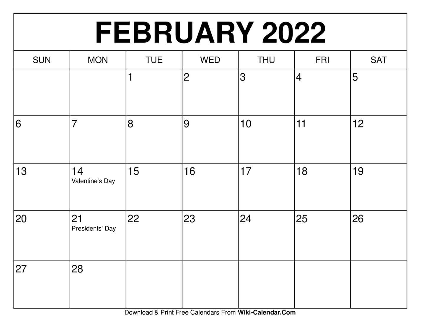 Free Printable February 2021 Calendars