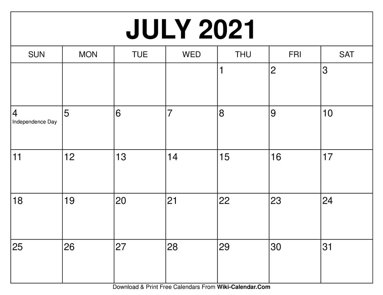 Free Printable July 2020 Calendars