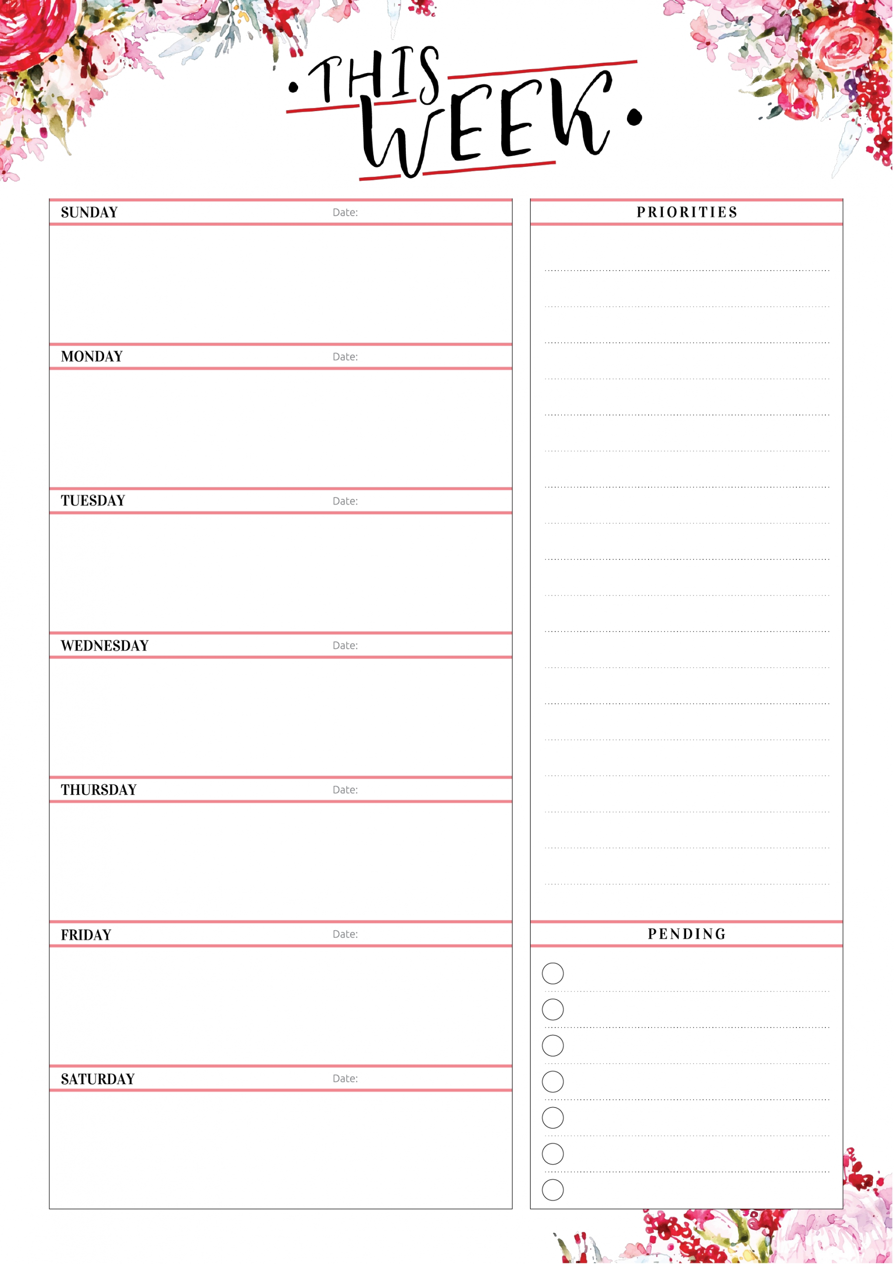 Free Printable Weekly Planner With Priorities Pdf Download