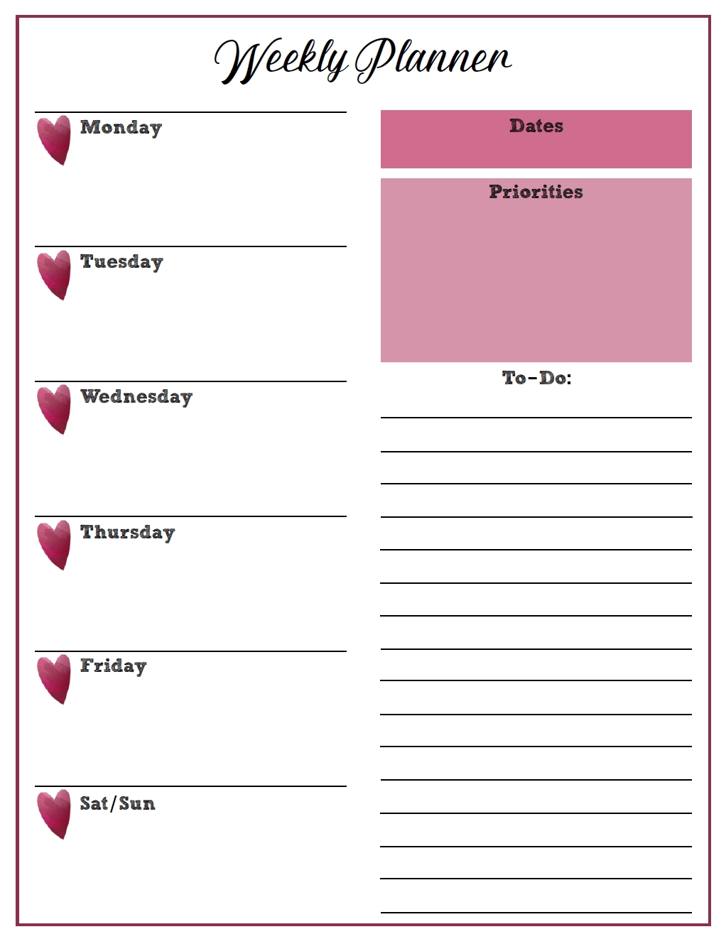 Free Printable Weekly Planners: Monday Start In 2020