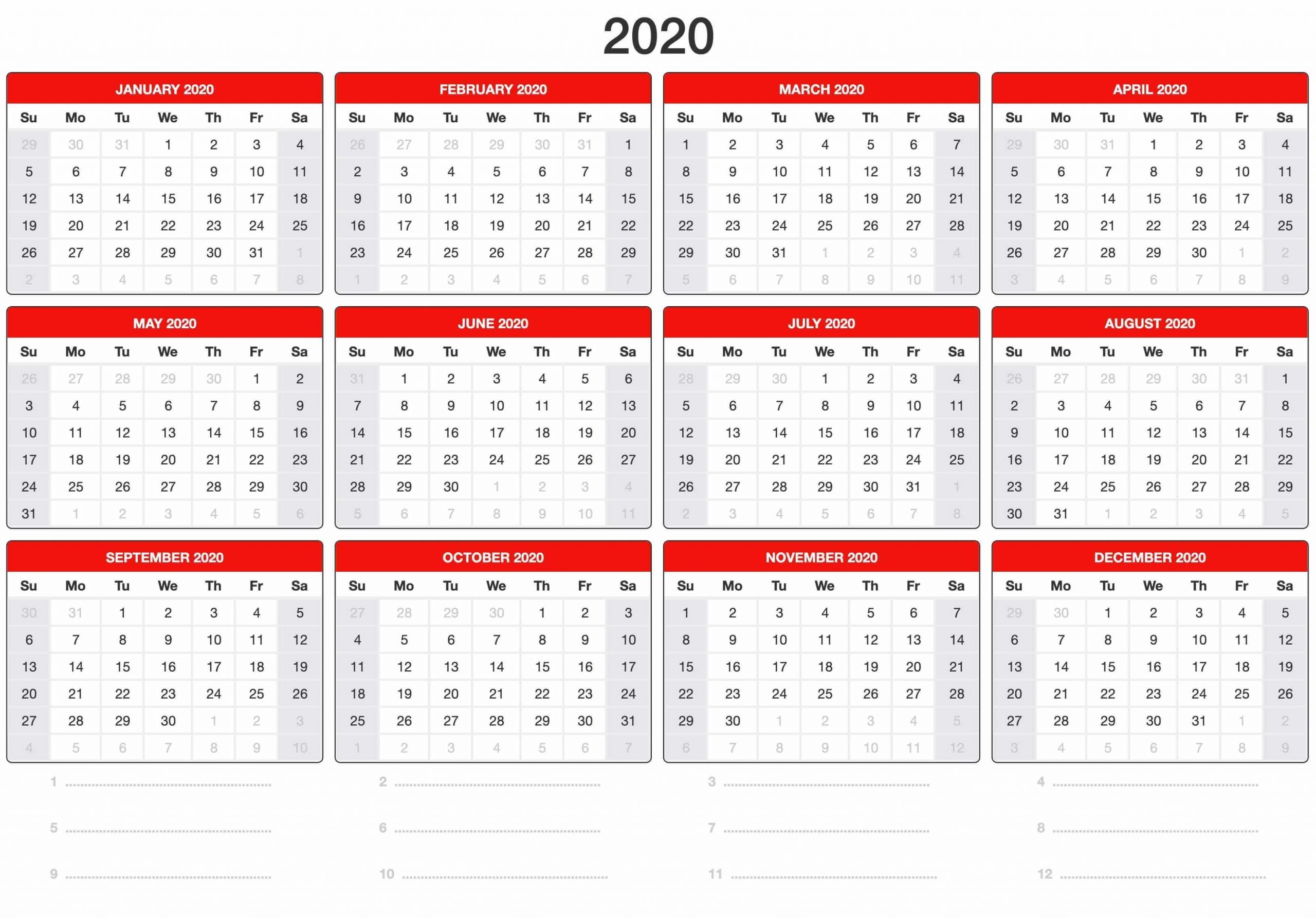 Free Yearly Calendar 2020 Template Online - Set Your Plan